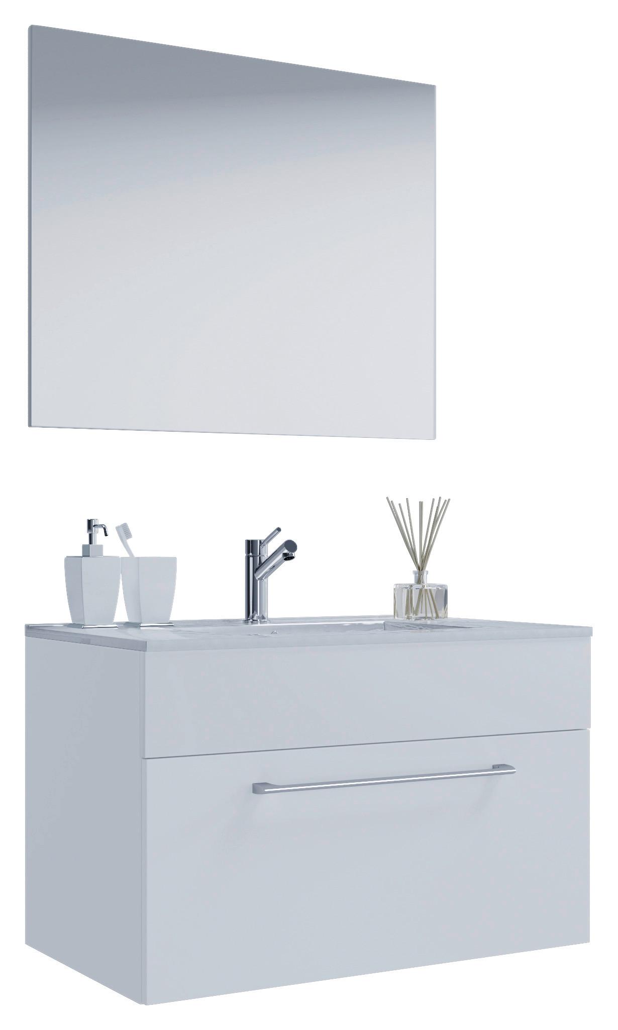 Kopalnica Badinos, Bela - bela/barve aluminija, Moderno, kovina/leseni material (60cm) - MID.YOU