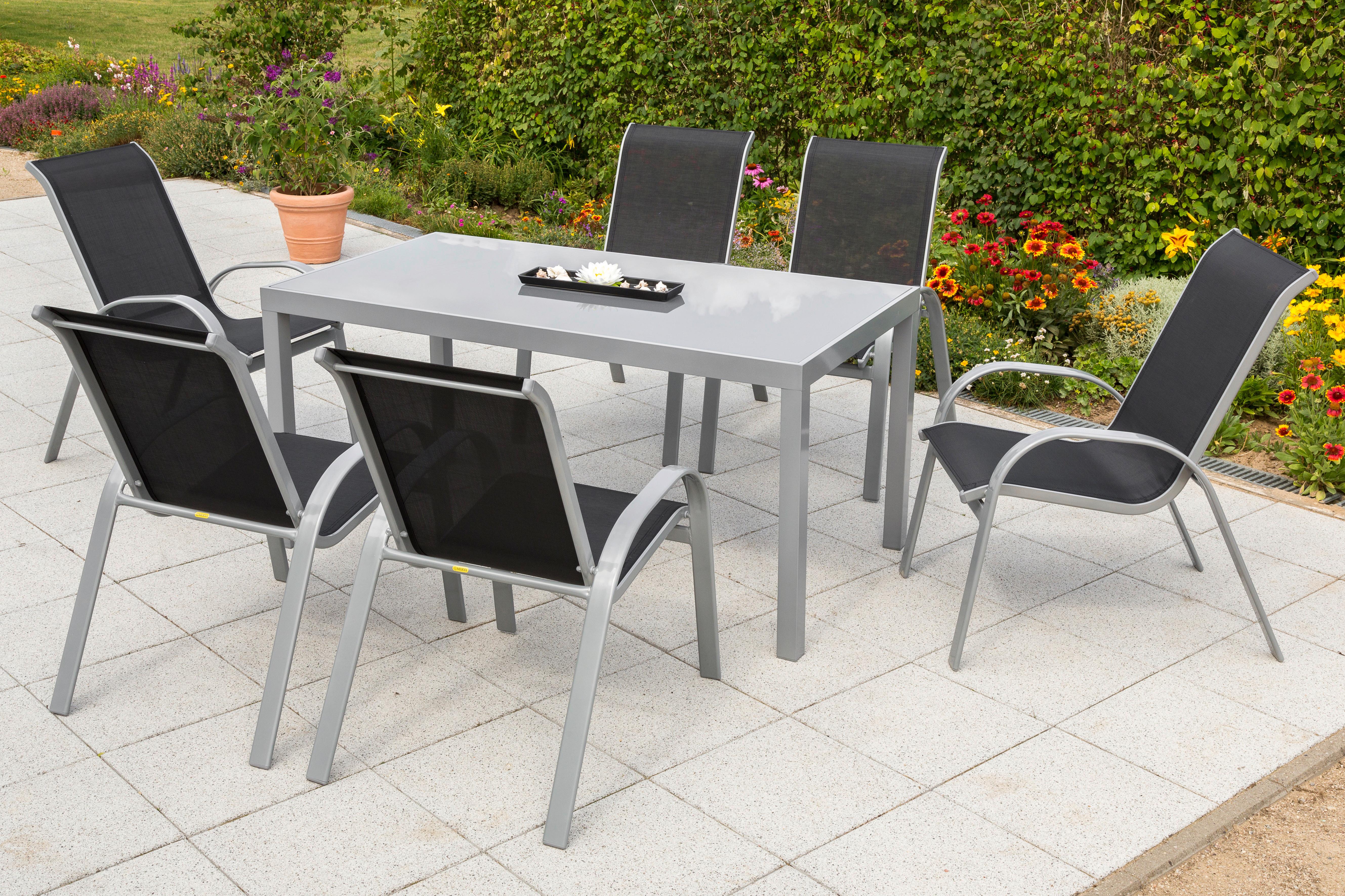 GARTENSET AMALFI - Silberfarben/Schwarz, MODERN, Textil/Metall - Gardenson