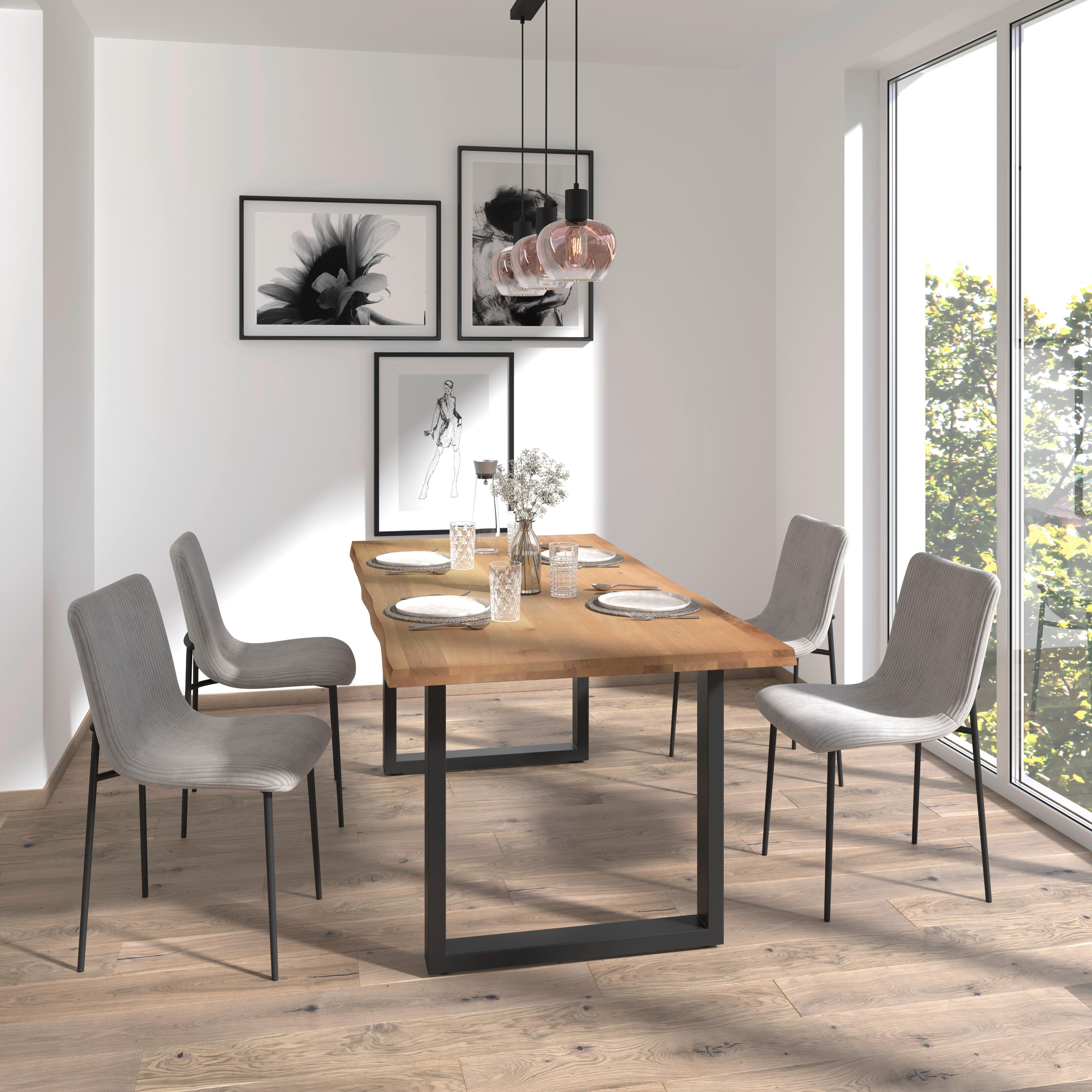 Esstisch Dan in Holz Eiche massiv ca. 180x90 cm - Eichefarben/Schwarz, MODERN, Holz/Metall (180/90/76cm) - Bessagi Home