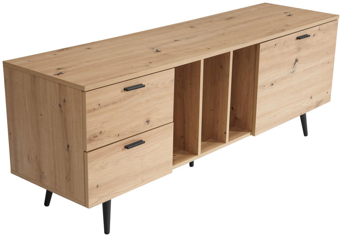 Nizka Omarica Wl6.819 - črna/barve hrasta, Design, kovina/leseni material (150cm) - Livetastic