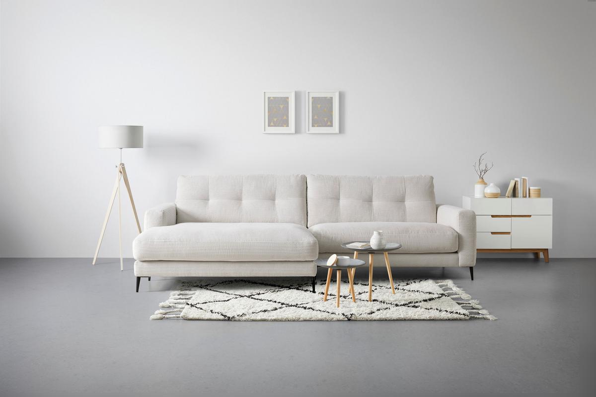 Wohnlandschaft Ubalda Weiß - Schwarz/Weiß, MODERN, Textil/Metall (190/84/272cm) - Premium Living