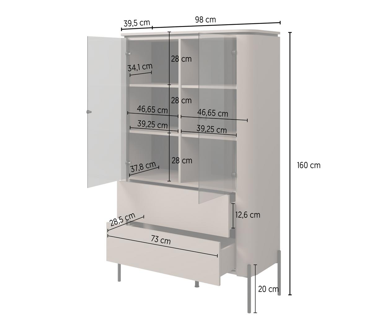 Vitrin Bello - bézs, Modern, faalapú anyag/Üveg (98/160/40cm)