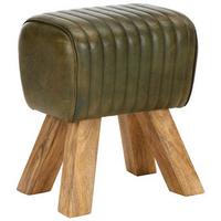 Hocker aus Leder/Mangoholz massiv - Naturfarben/Grün, Lifestyle, Leder/Holz (27/46/38cm) - Mömax