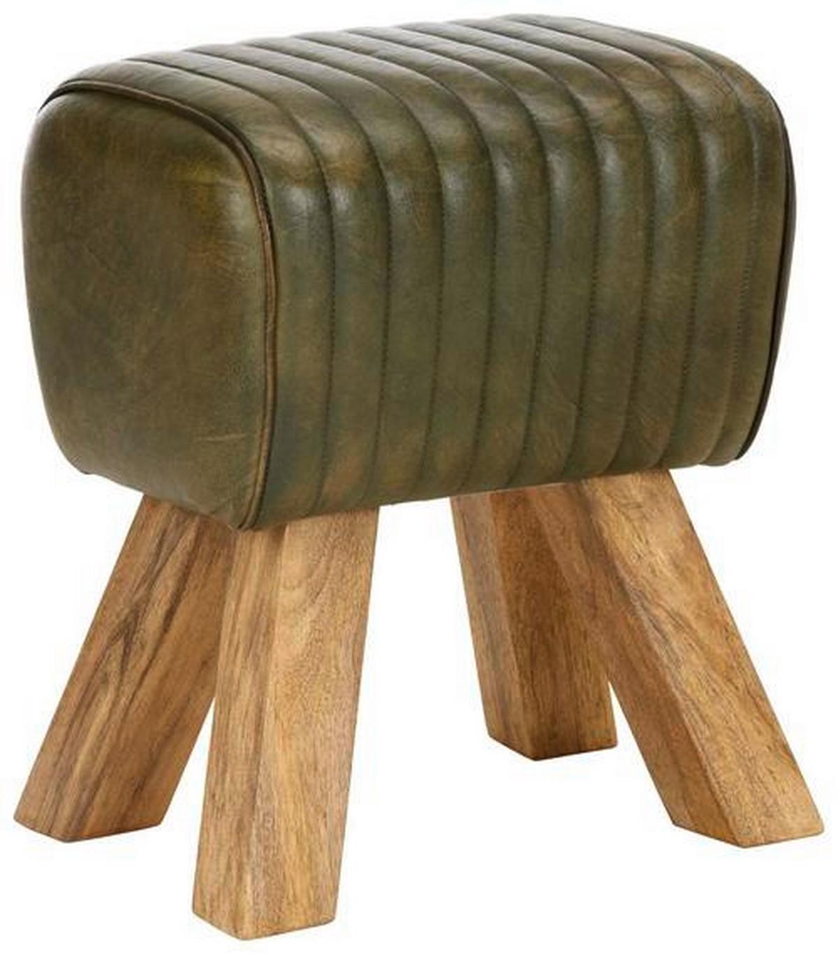 Hocker aus Leder/Mangoholz massiv - Naturfarben/Grün, Lifestyle, Leder/Holz (27/46/38cm) - Mömax