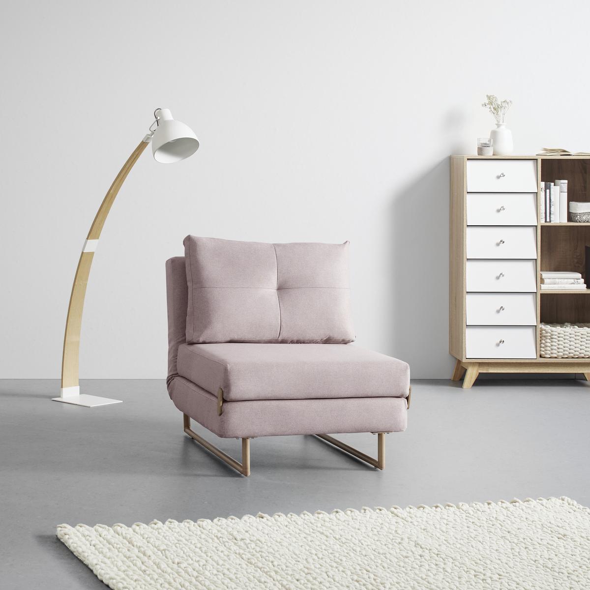 Schlafsessel Malic Rosa Webstoff - Eichefarben/Rosa, MODERN, Textil/Metall (80/84/90cm) - Bessagi Home