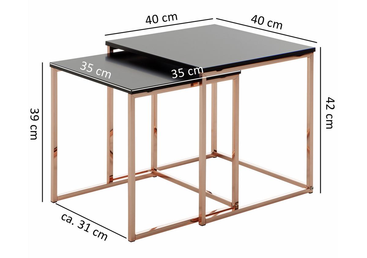 Satztisch "Cala", 2-er Set, schwarz - Schwarz/Kupferfarben, Design, Holzwerkstoff/Metall (40/40/42cm) - MID.YOU