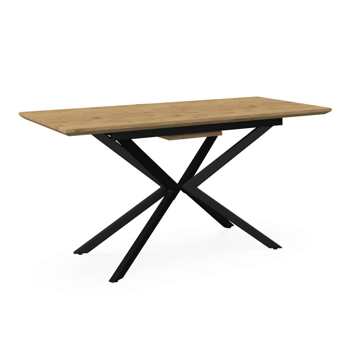 Esstisch ausziehbar Aki Eichefarben MDF - Eichefarben/Schwarz, MODERN, Holzwerkstoff/Metall (140-180/76/80cm) - Bessagi Home