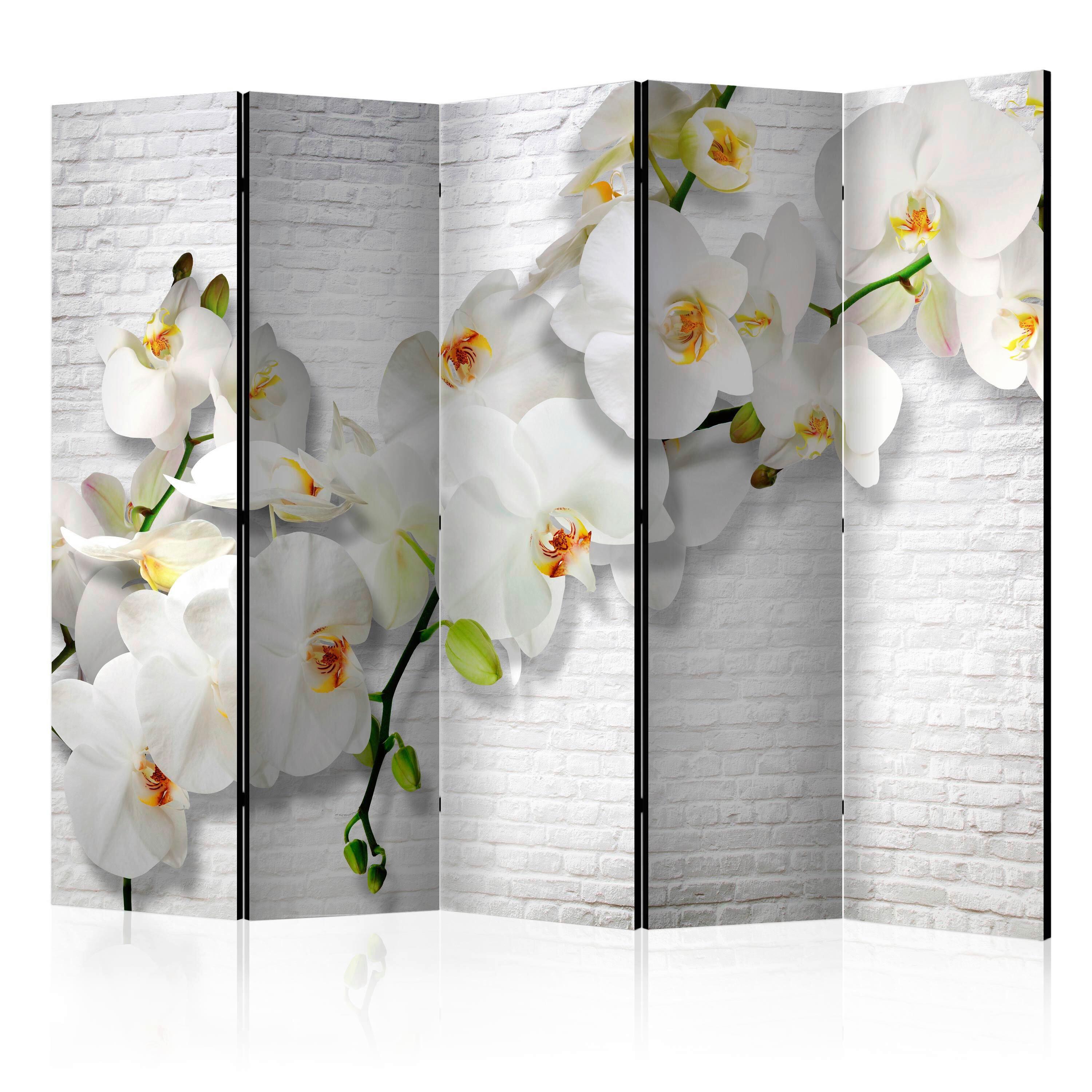 Paravan The Urban Orchid Ii, 5-Delni, Dvostranski - rumena/barve korale, Basics, tekstil/les (225/172/3cm) - artgeist