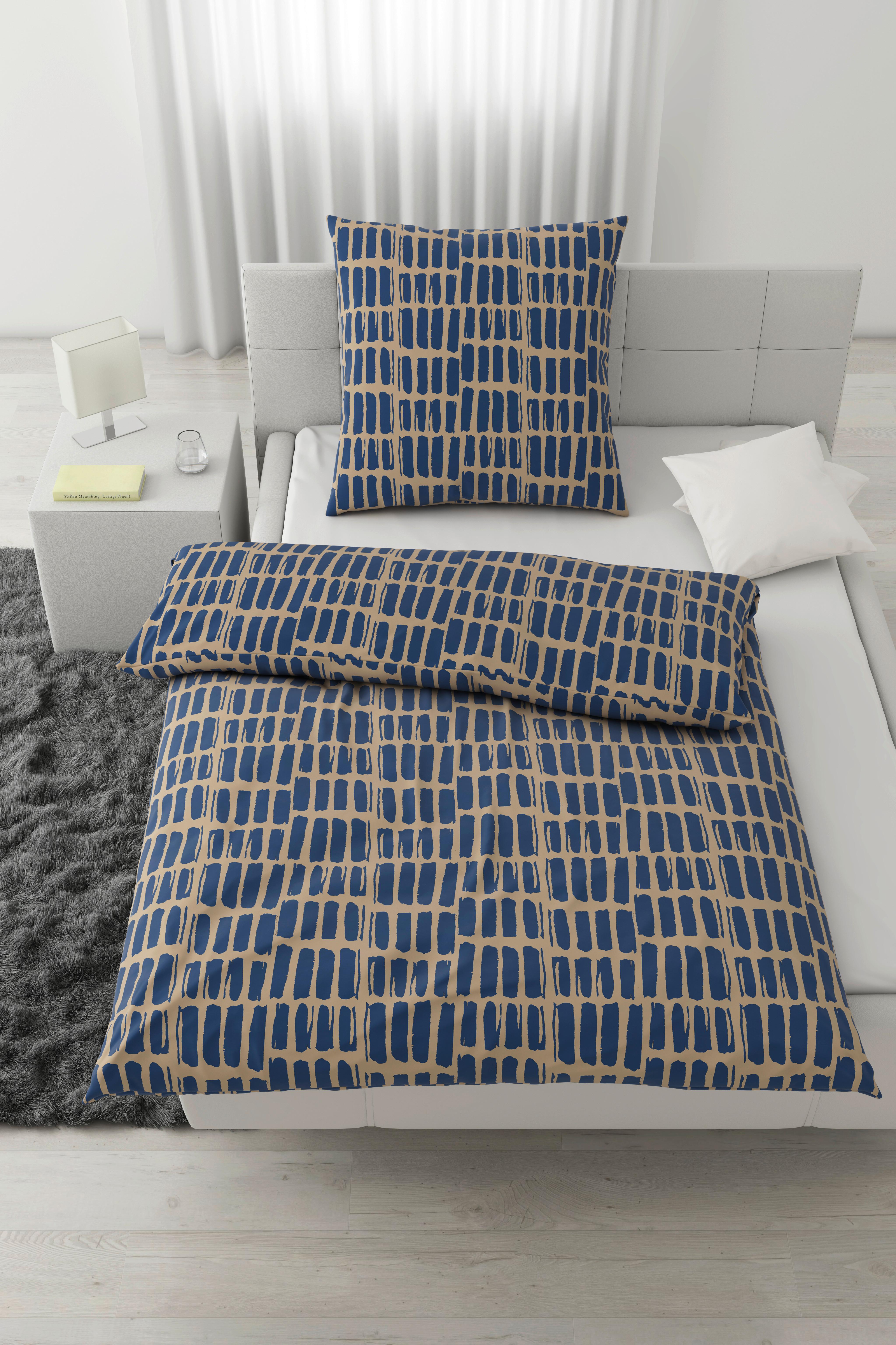 Bettwäsche Adam Beige/Blau ca. 135x200cm - Blau/Beige, MODERN, Textil (135/200cm) - Mömax
