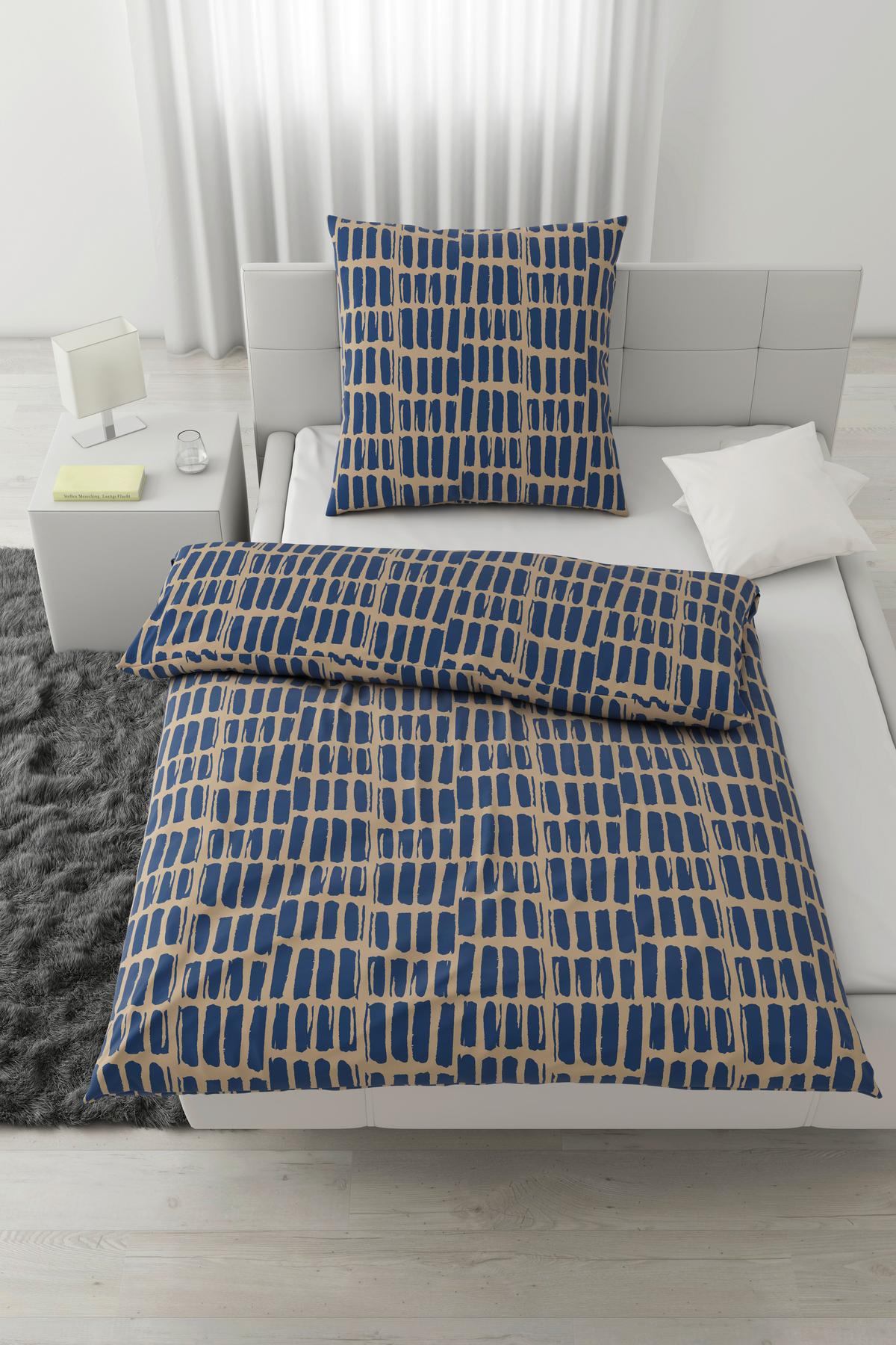Bettwäsche Adam Beige/Blau ca. 135x200cm - Blau/Beige, MODERN, Textil (135/200cm) - Mömax