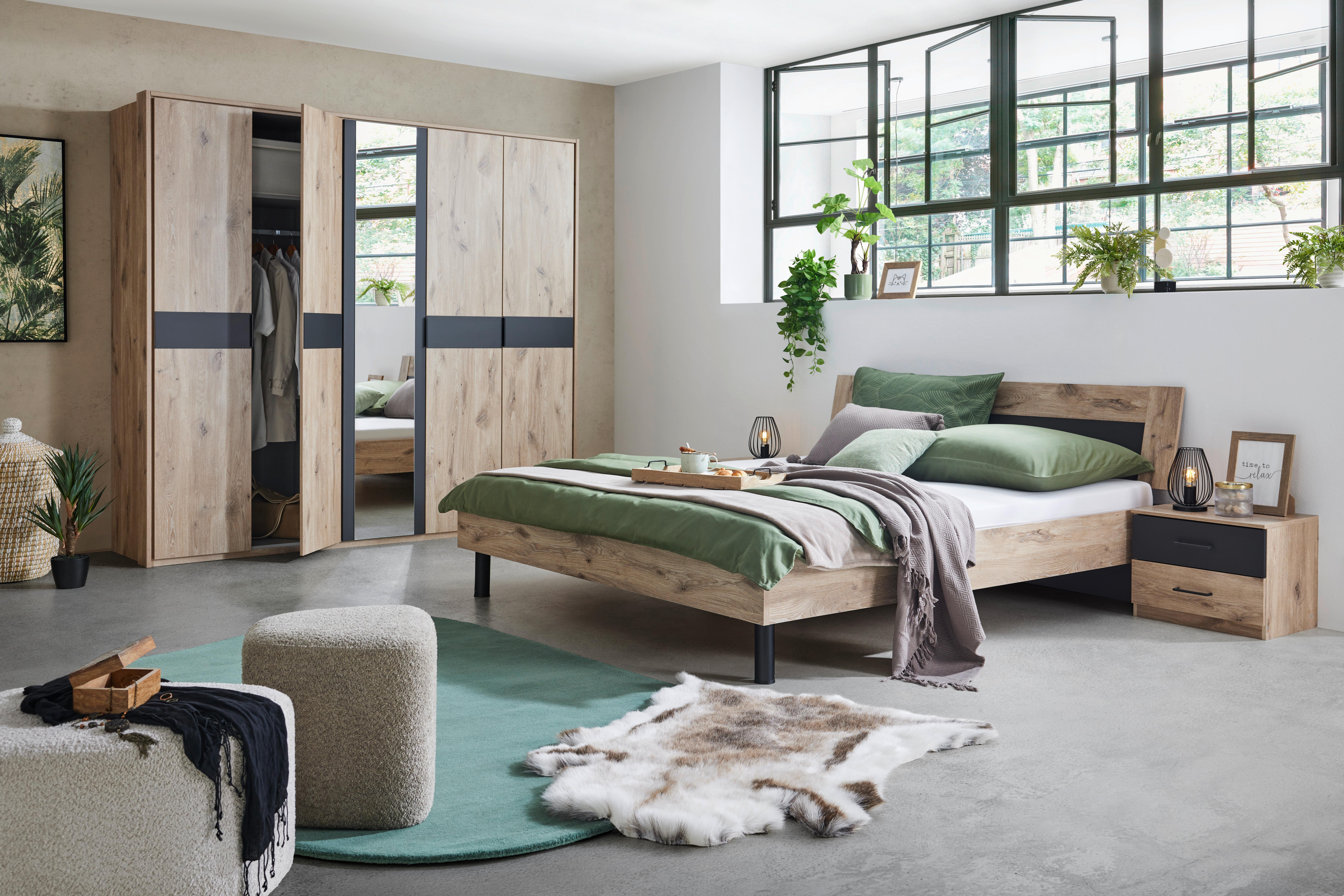 Schlafzimmer Bergamo Graphit/Eichefarben, 3-teilig - Eichefarben/Graphitfarben, KONVENTIONELL, Holzwerkstoff - Based