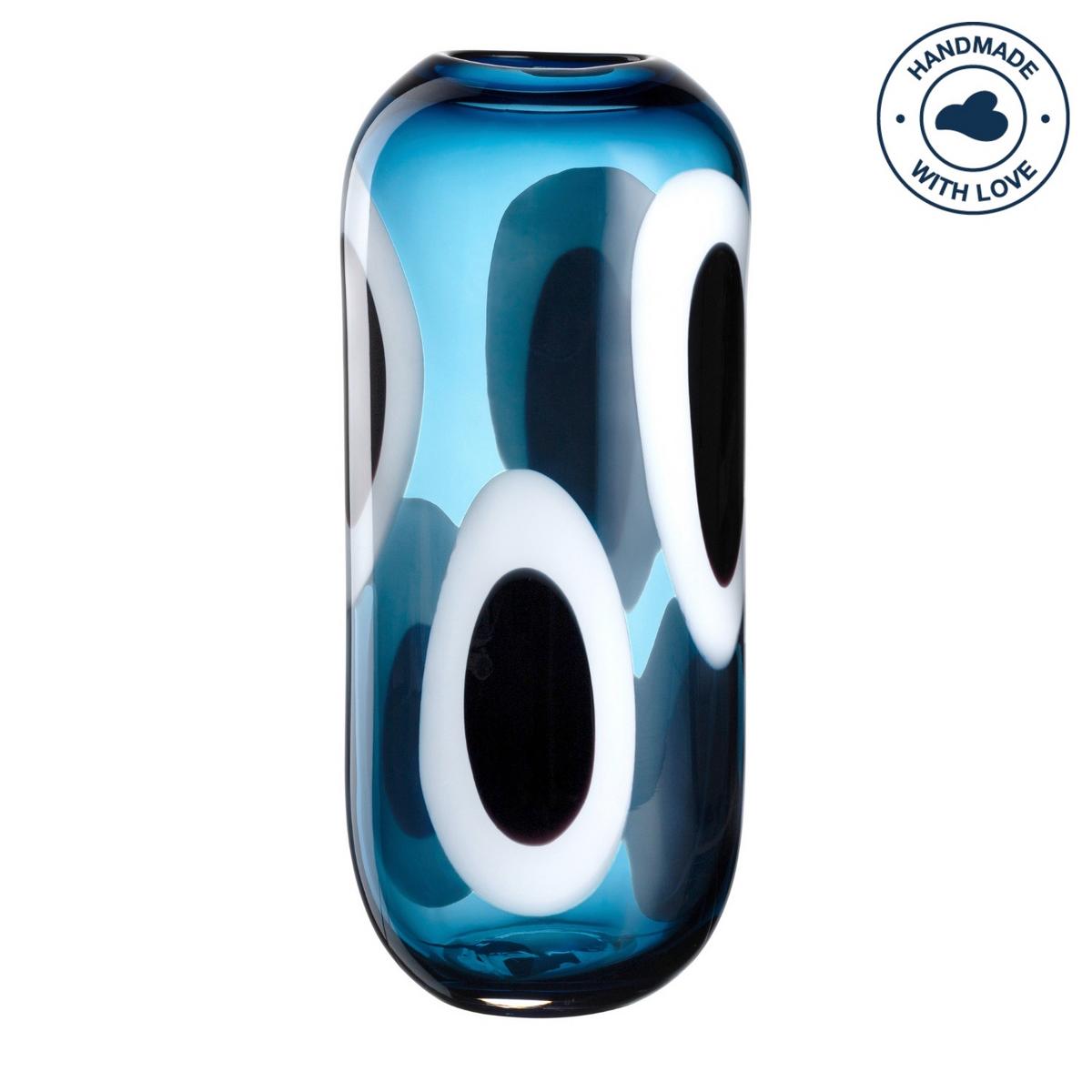 Vase Blau/Schwarz/Weiß - Blau/Schwarz, KONVENTIONELL, Glas (16,00/36,00/11,50cm) - Leonardo
