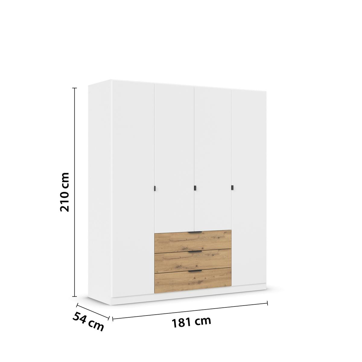 Omara Za Oblačila Davoa, Bela, Barva Hrasta - siva/bela, Basics, kovina/leseni material (181/210/54cm) - Boxxx