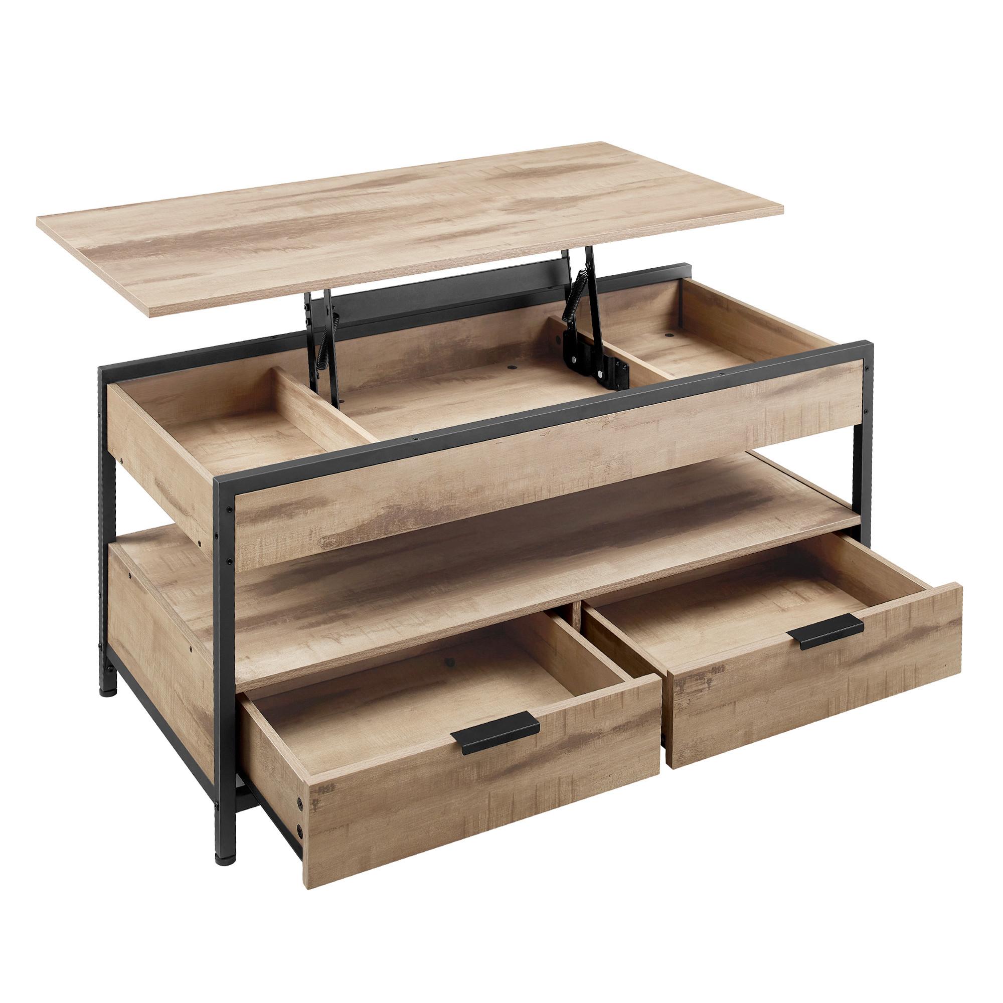 Couchtisch in Schwarz, Hellbraun, rechteckig - Hellbraun/Schwarz, Trend, Holzwerkstoff/Metall (100/50/48-62cm) - MID.YOU