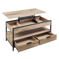 Couchtisch in Schwarz, Hellbraun, rechteckig - Hellbraun/Schwarz, Trend, Holzwerkstoff/Metall (100/50/48-62cm) - MID.YOU