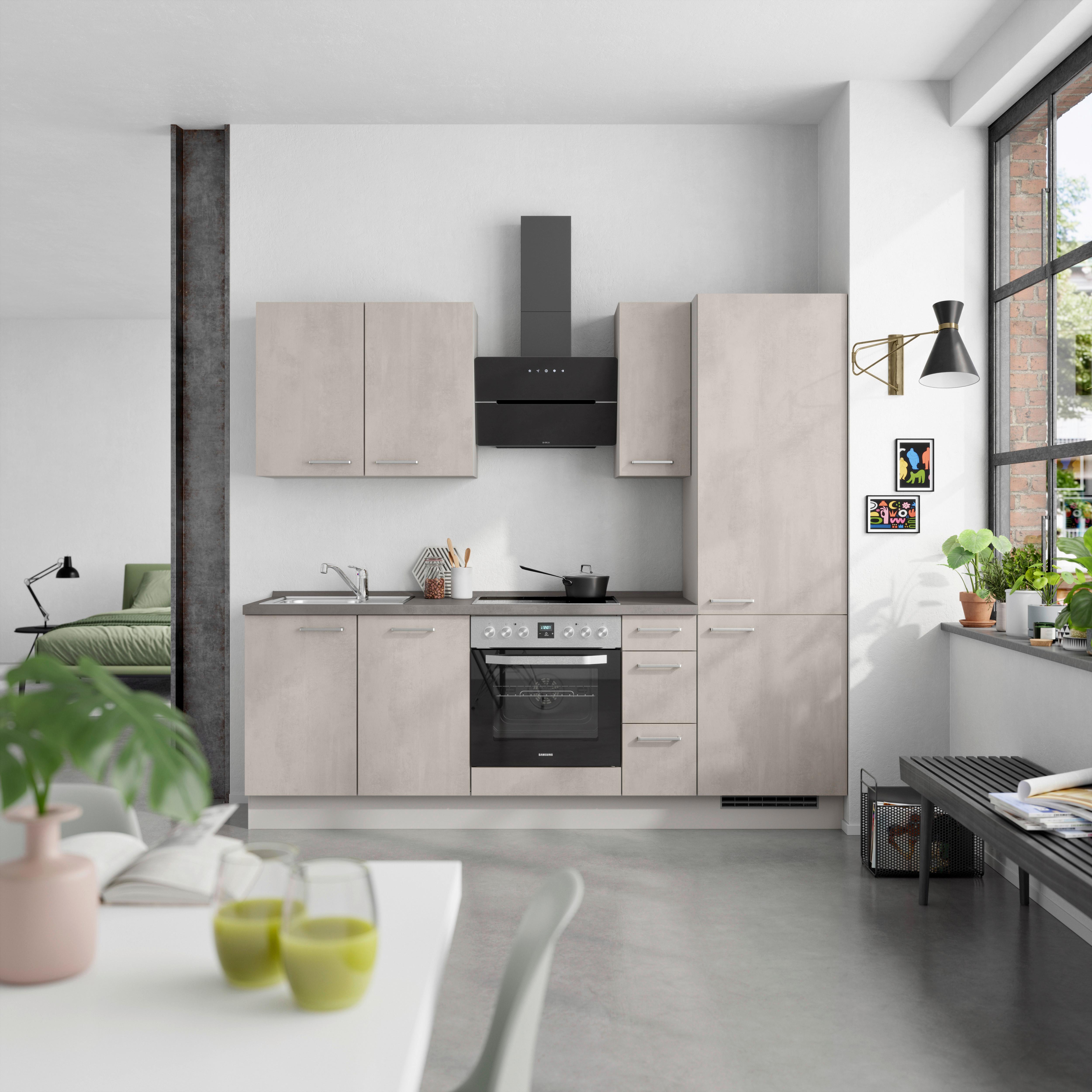 Küchenblock Riva High m. Geräten Grau - Schieferfarben/Edelstahlfarben, MODERN, Holzwerkstoff/Metall (240cm) - Nobilia