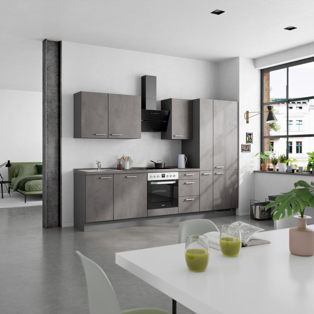 Küchenblock Riva High m. Geräten Schieferfarben - Schieferfarben/Edelstahlfarben, MODERN, Holzwerkstoff/Metall (300cm) - Nobilia