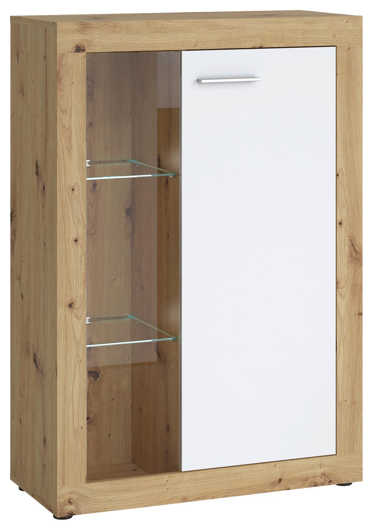 Vitrină BRILON - alb/culoare lemn stejar, Romantik / Landhaus, sticlă/material pe bază de lemn (78/114/35cm) - Modern Living