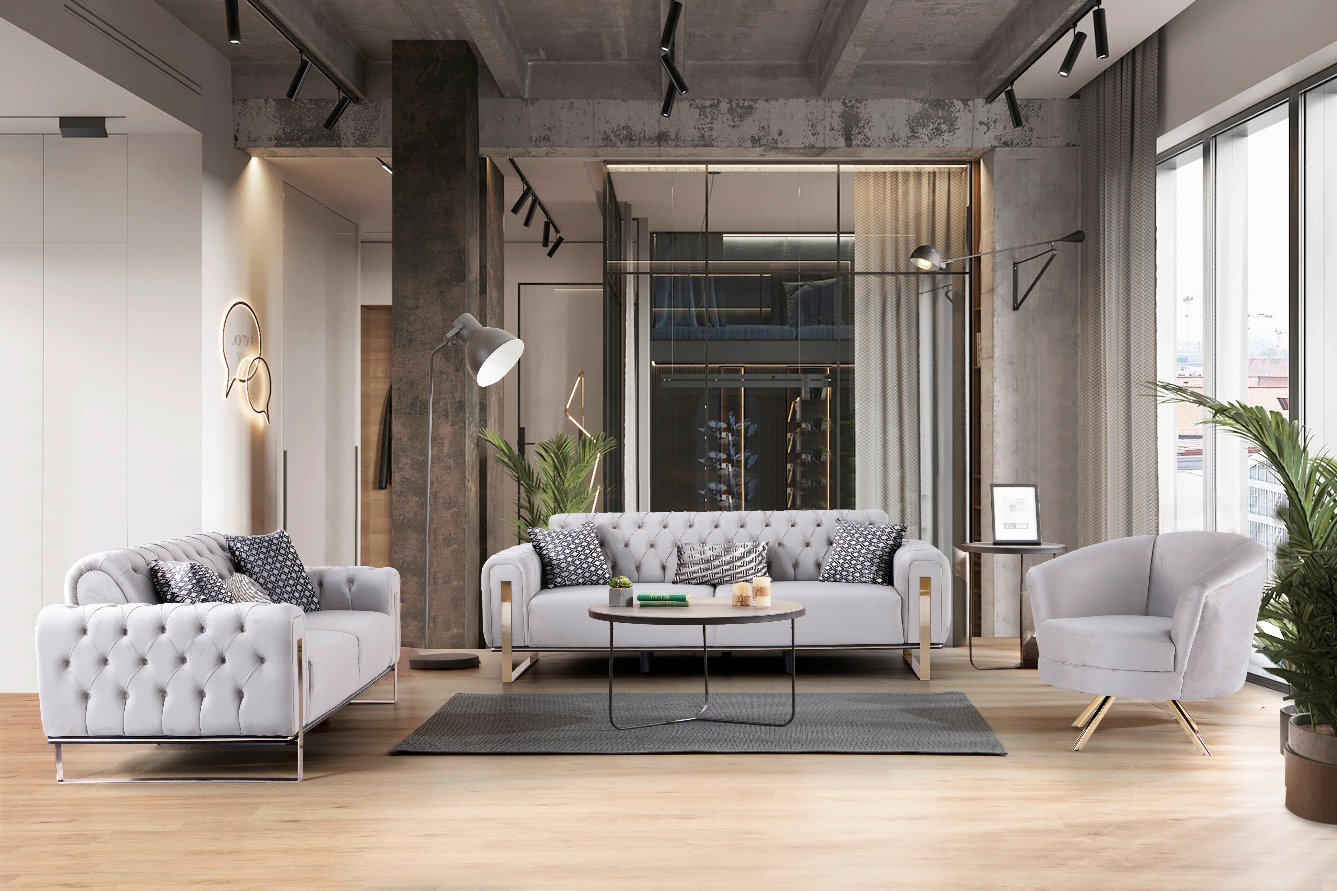 SOFA TRZYOSOBOWA PERLA - greige/kolor złoty, Design, tkanina (236/93/83cm) - Livetastic