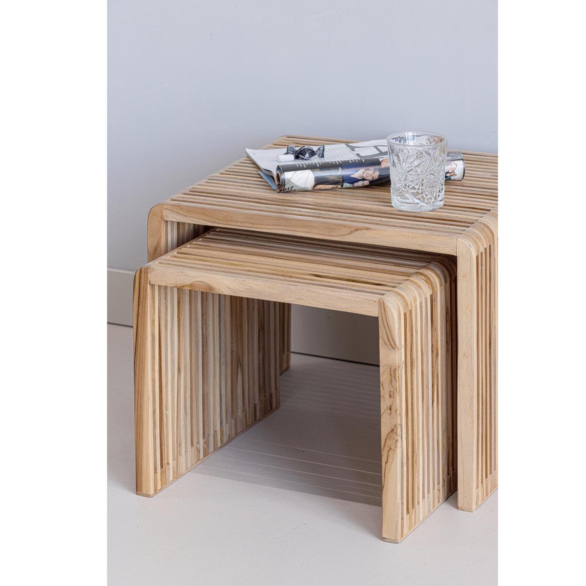 Beistelltisch Jasmijn 2er-Set Teak - Naturfarben, Design, Holz (50-40/41-36/45-40cm) - Livetastic