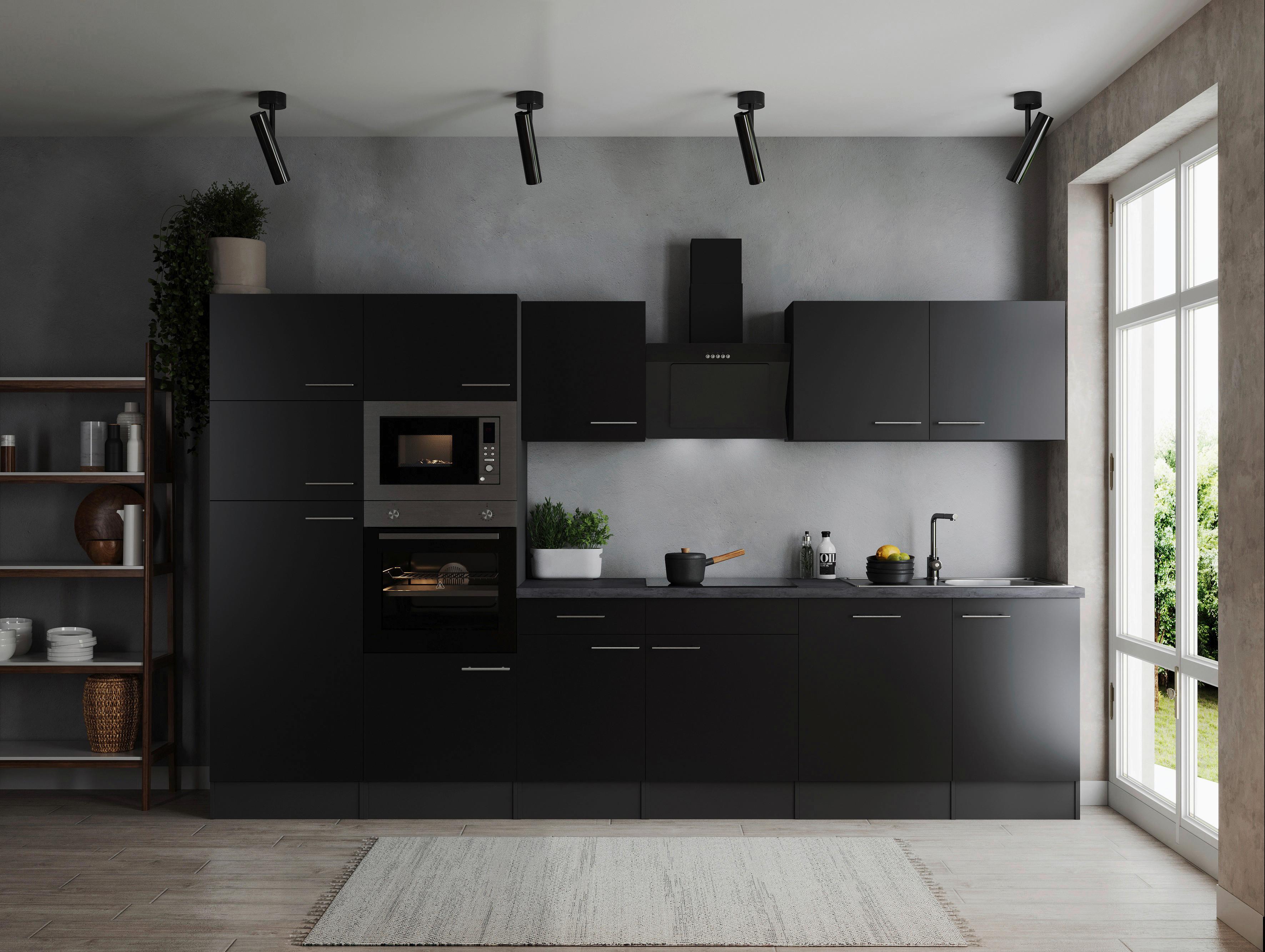 Kuhinjski Blok Z Aparati Oliver, 340cm - srebrne barve/črna, Design, kovina/leseni material (340cm) - Respekta