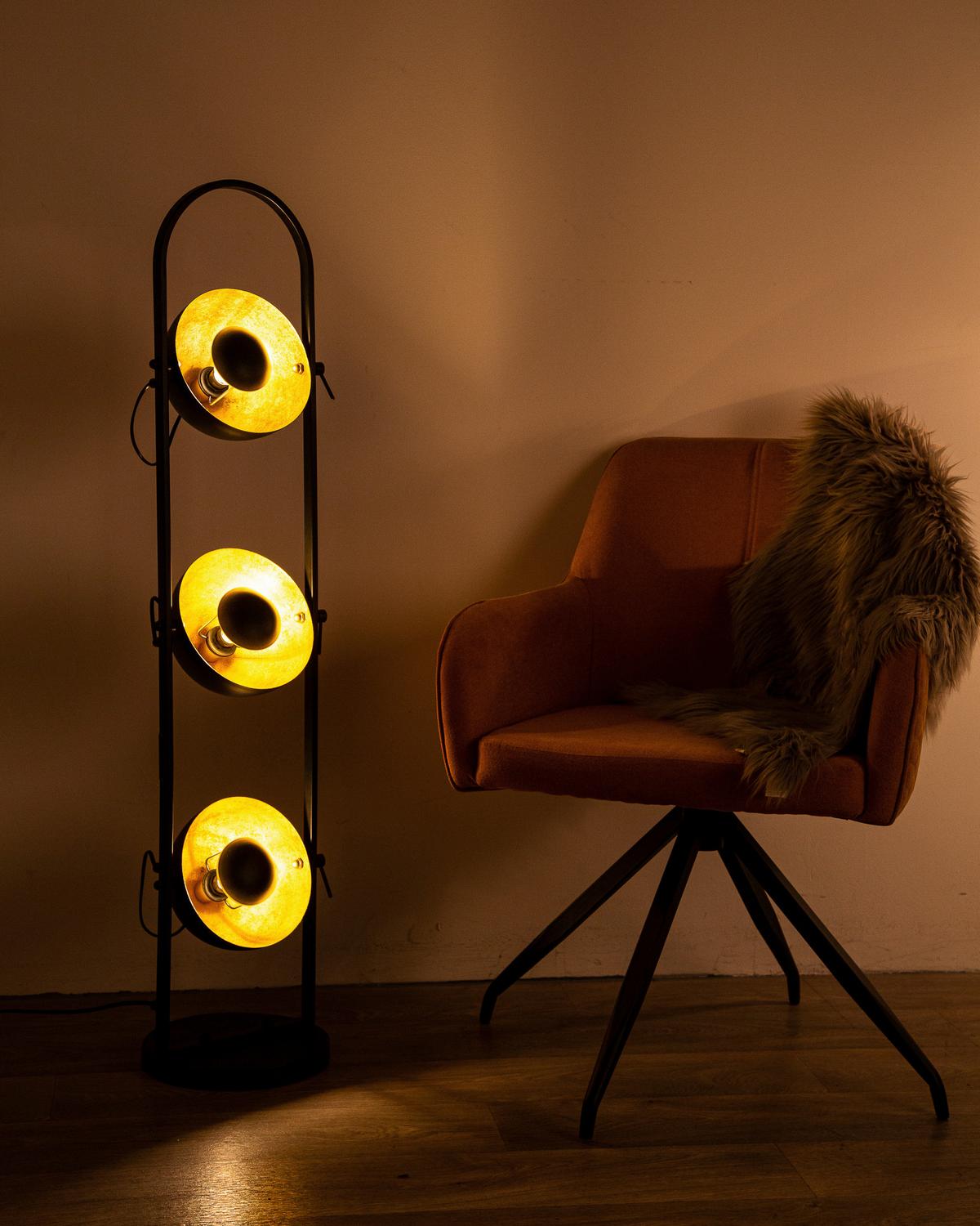 Podna Svjetiljka Ole - zlatne boje/crna, Design, metal/plastika (25/25/117cm) - Globo