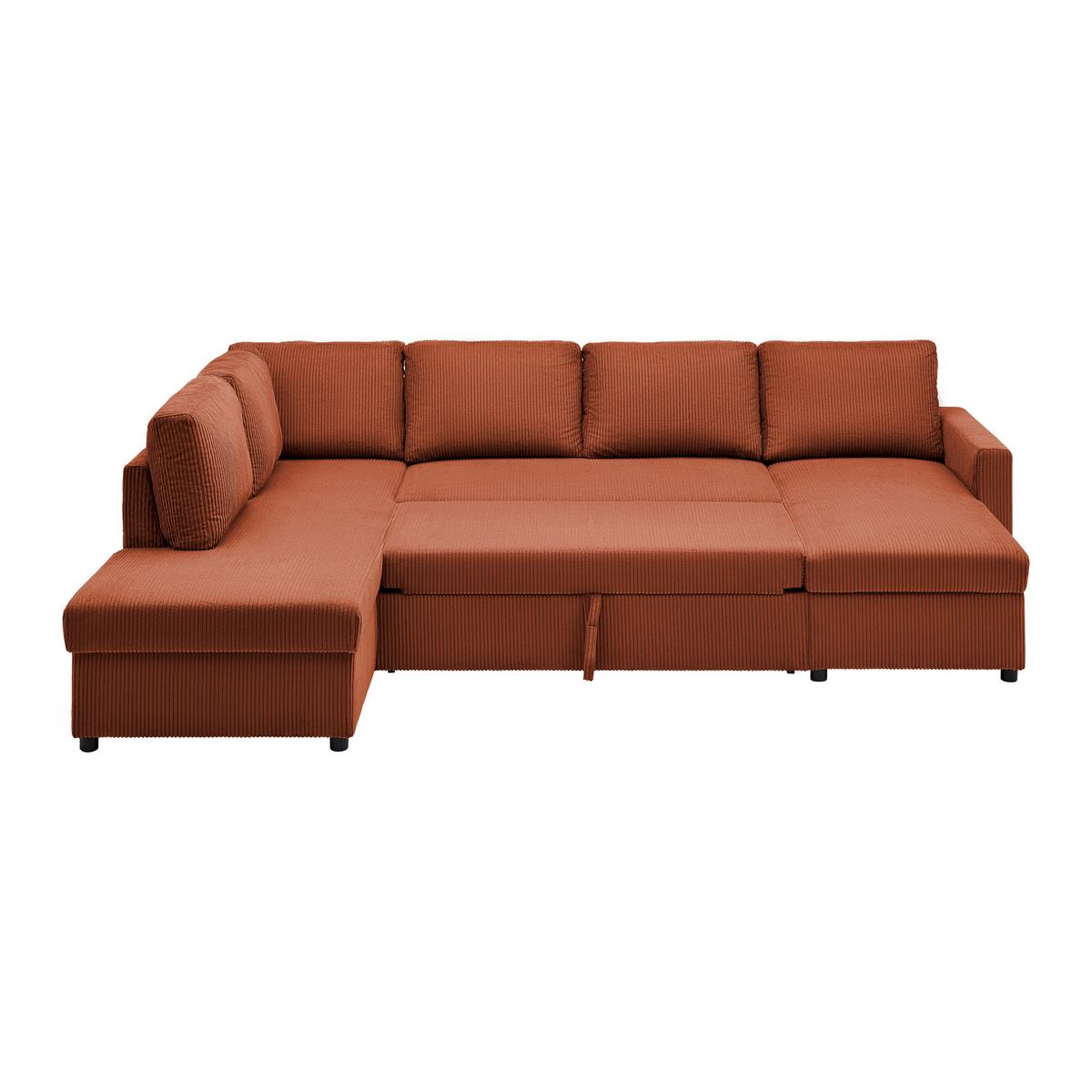 Wohnlandschaft Martina ACV links Terracotta Cord - Terracotta/Schwarz, MODERN, Holz/Holzwerkstoff (204/276/146cm) - Mömax