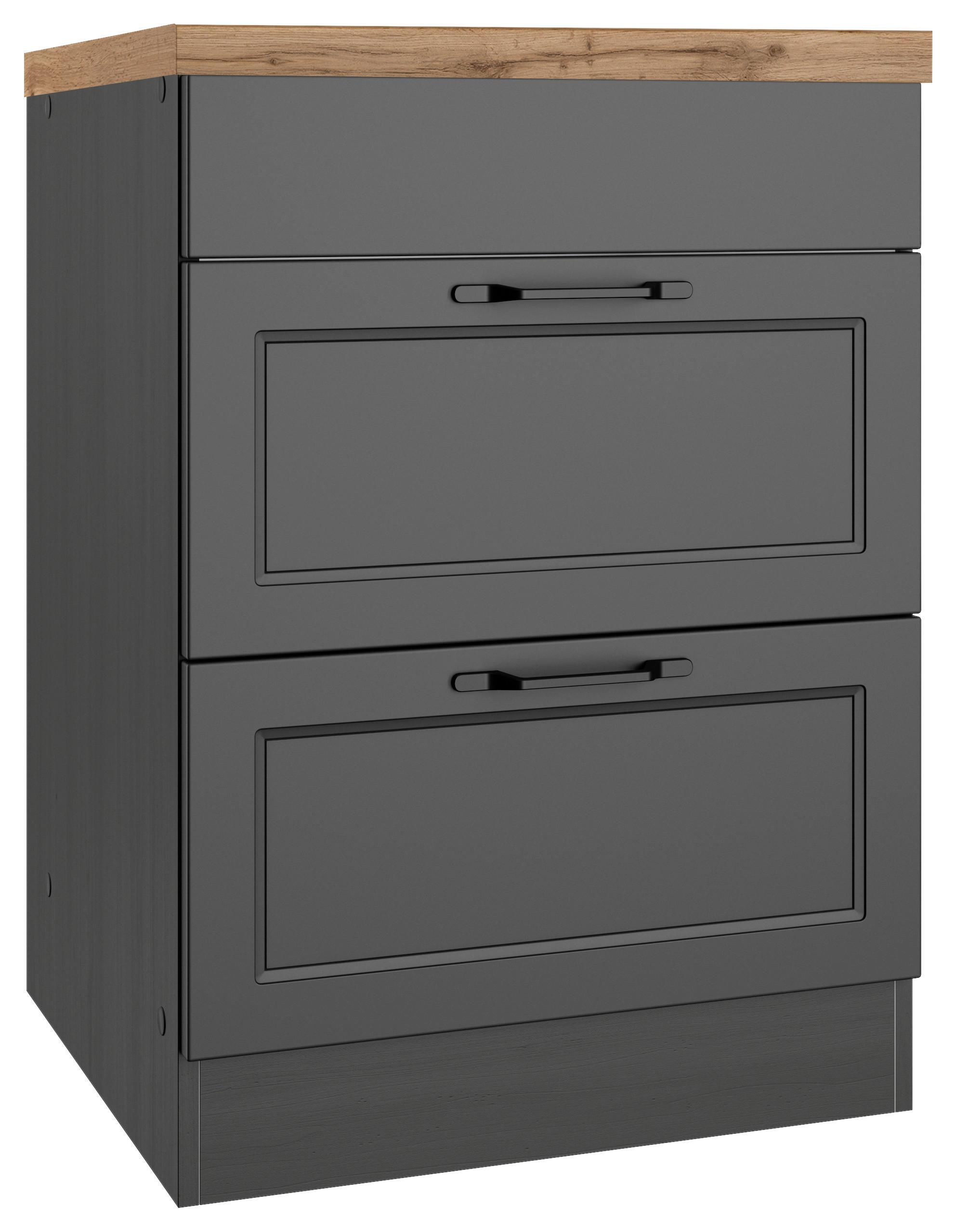 Kochfeldumbauschrank Meran ca. 60x86x60 cm Grau/Eiche - Eiche Wotan/Schwarz, LIFESTYLE, Holzwerkstoff/Metall (60/86/60cm) - Held