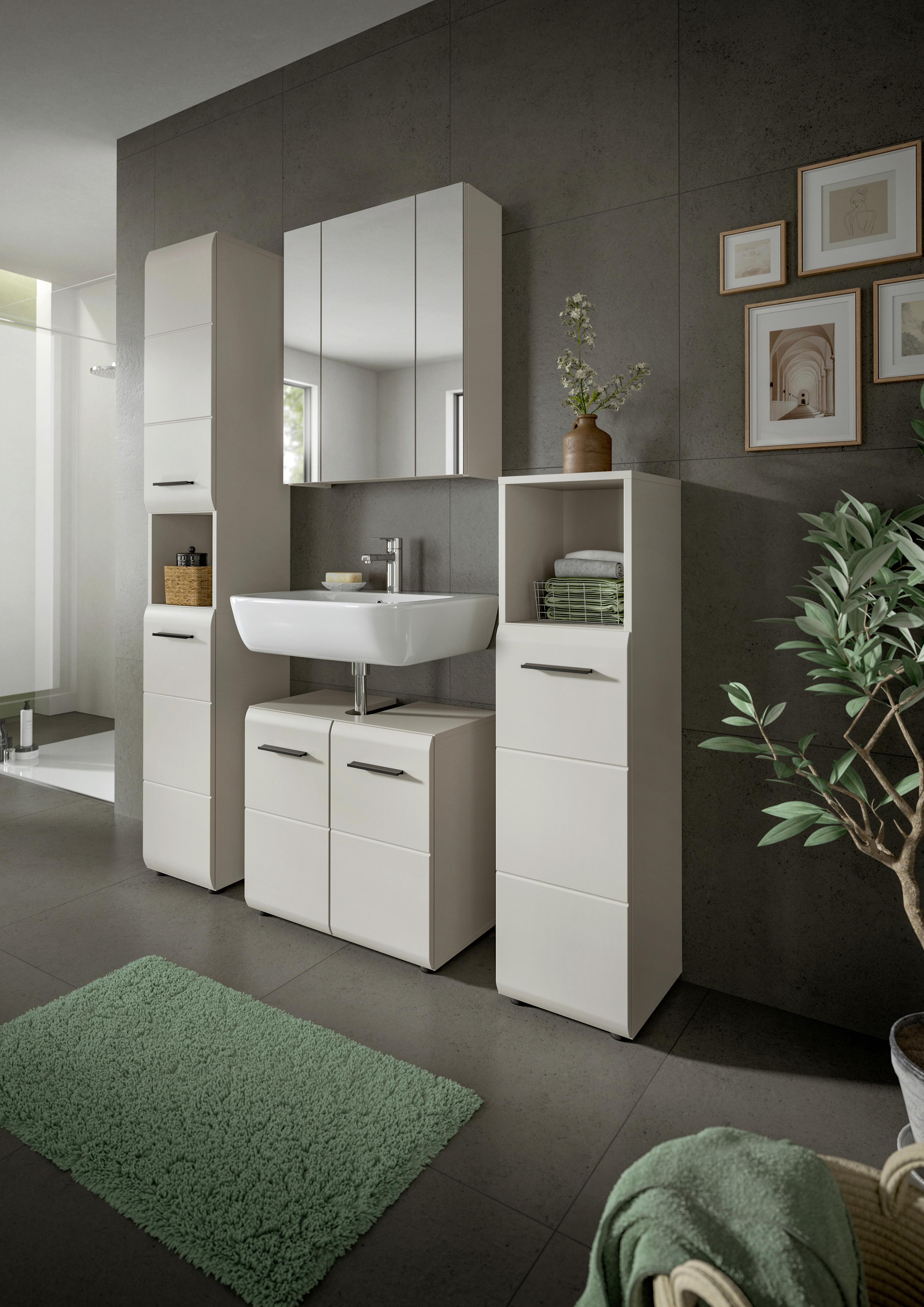 Badezimmer Ice Kaschmir 4-teilig - Kaschmir/Schwarz, Trend, Glas/Holzwerkstoff (120cm) - MID.YOU