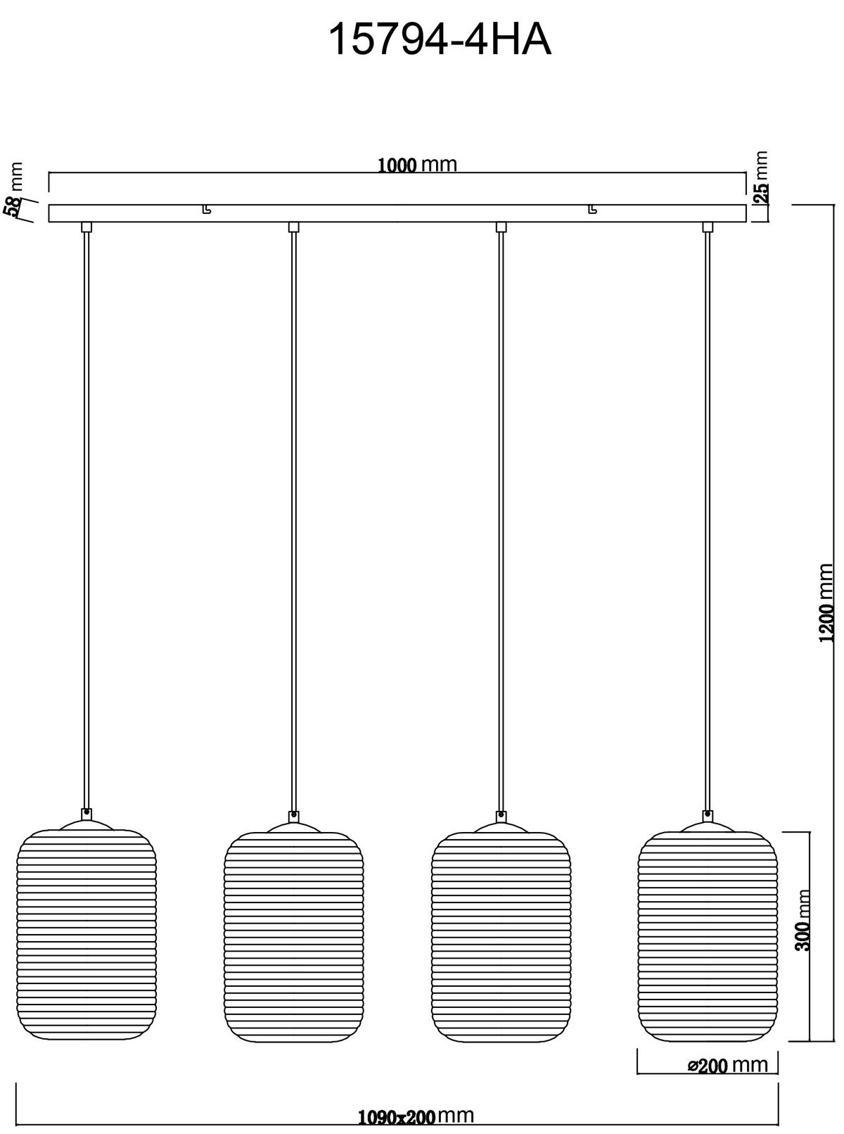 HÄNGELEUCHTE 15794-4HA JEFREY - Bernsteinfarben/Schwarz, Basics, Glas/Kunststoff (109/20/120cm) - Globo