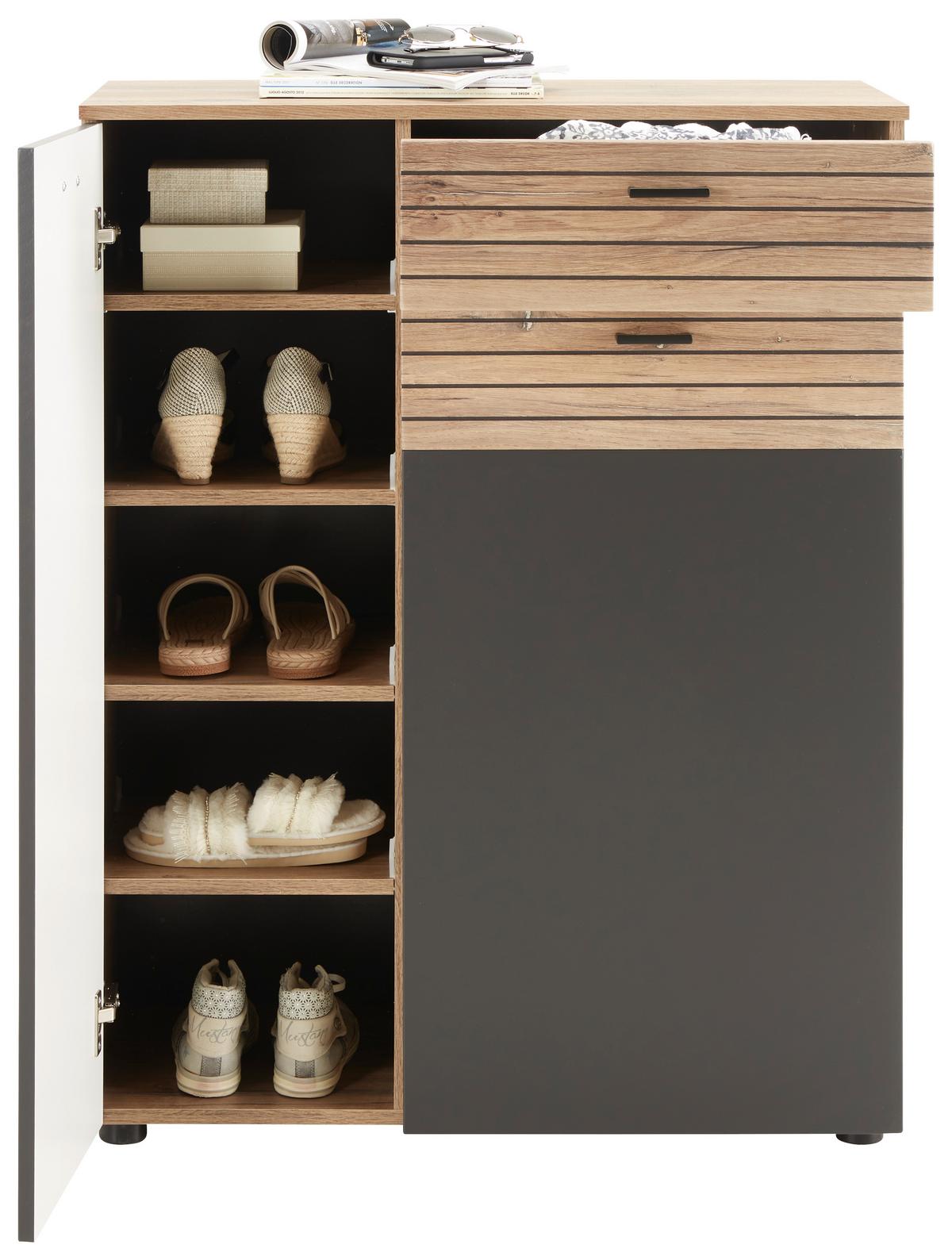 Schuhschrank in Eichefarben/Graphitfarben - Eichefarben/Graphitfarben, Modern (82/103/38cm) - Premium Living