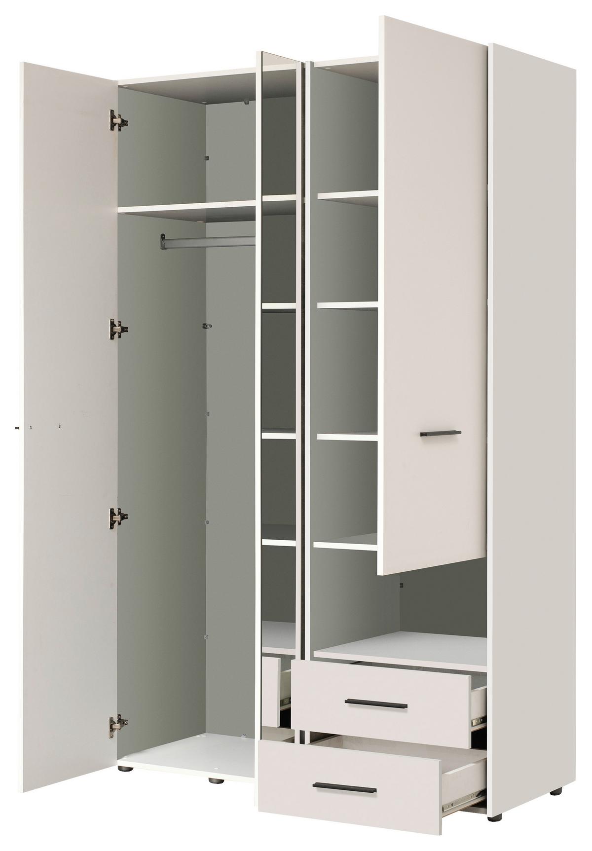 Kleiderschrank in Weiß - Schwarz/Weiß, KONVENTIONELL, Holzwerkstoff/Kunststoff (127,5/205,5/54cm) - Mömax