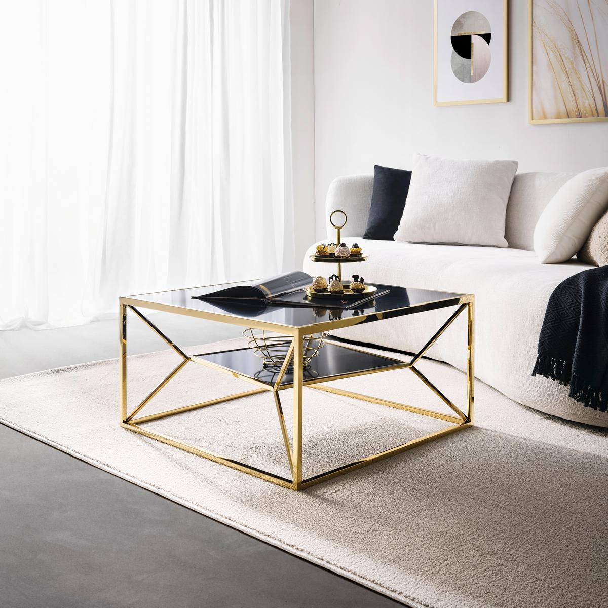 Couchtisch Angel II Goldfarben/Schwarz - Goldfarben/Schwarz, Modern, Glas/Metall (70/70/38cm) - Mömax