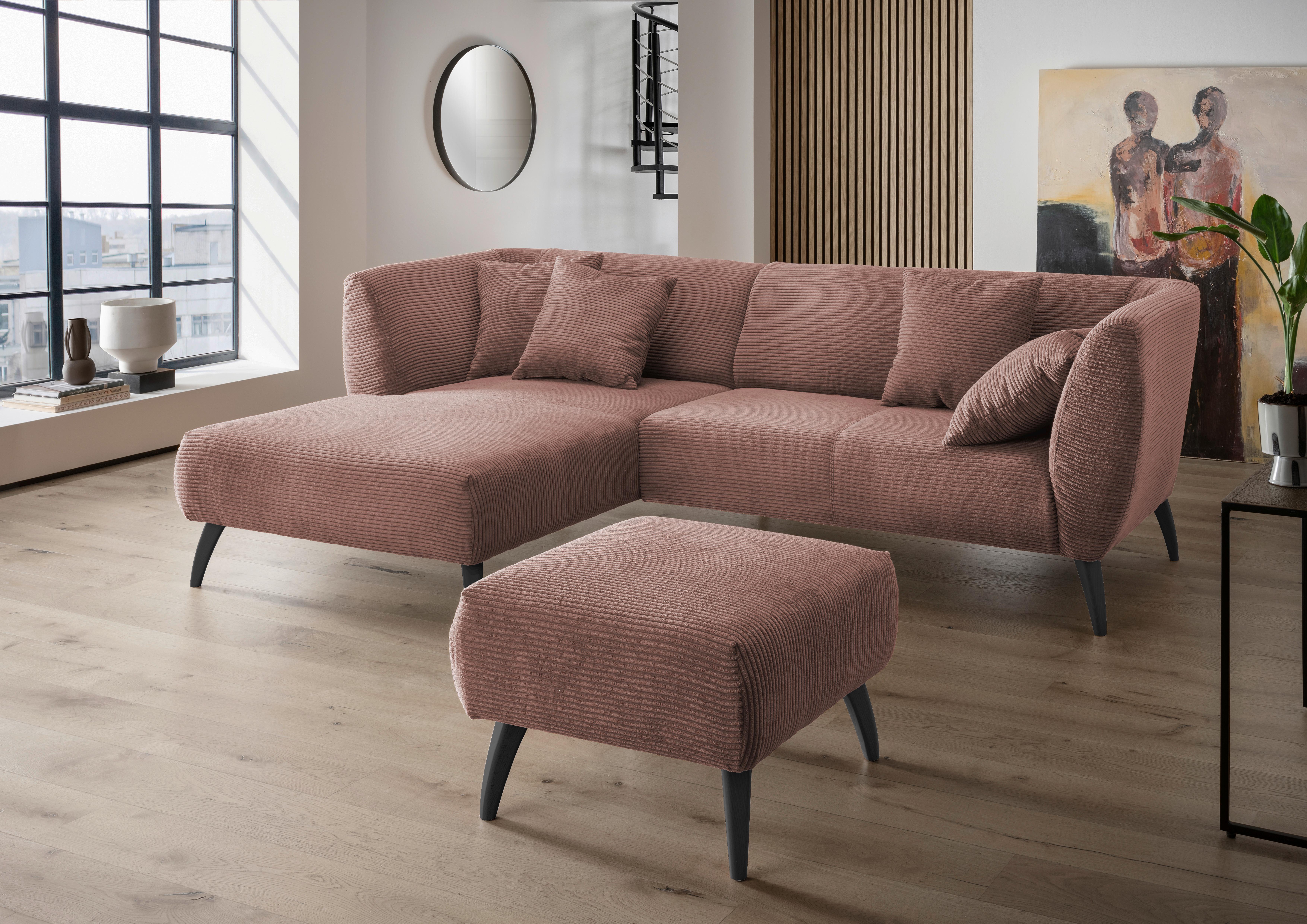 Wohnlandschaft Colori Rosa Cord - Schwarz/Rosa, MODERN, Holz/Textil (160/264cm) - MID.YOU