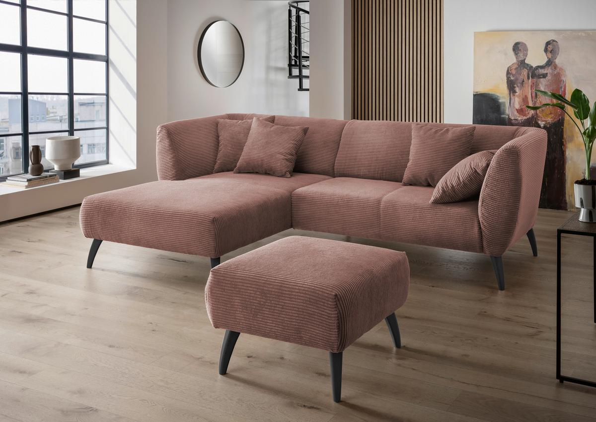 Wohnlandschaft Colori Rosa Cord - Schwarz/Rosa, MODERN, Holz/Textil (160/264cm) - MID.YOU