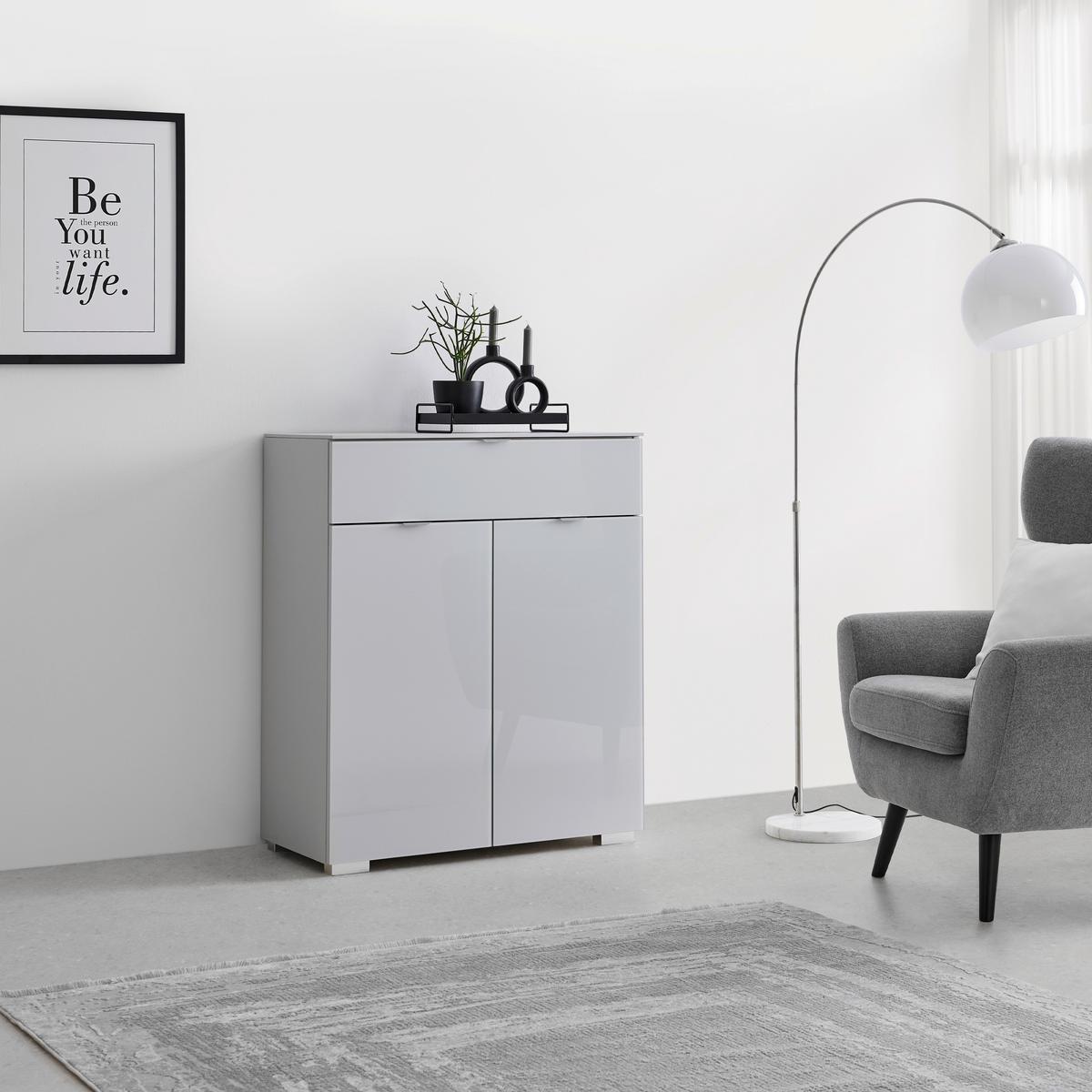 Kommode Sonate in Weiss - Chromfarben/Grau, Glas/Holzwerkstoff (80/96/40cm) - Premium Living