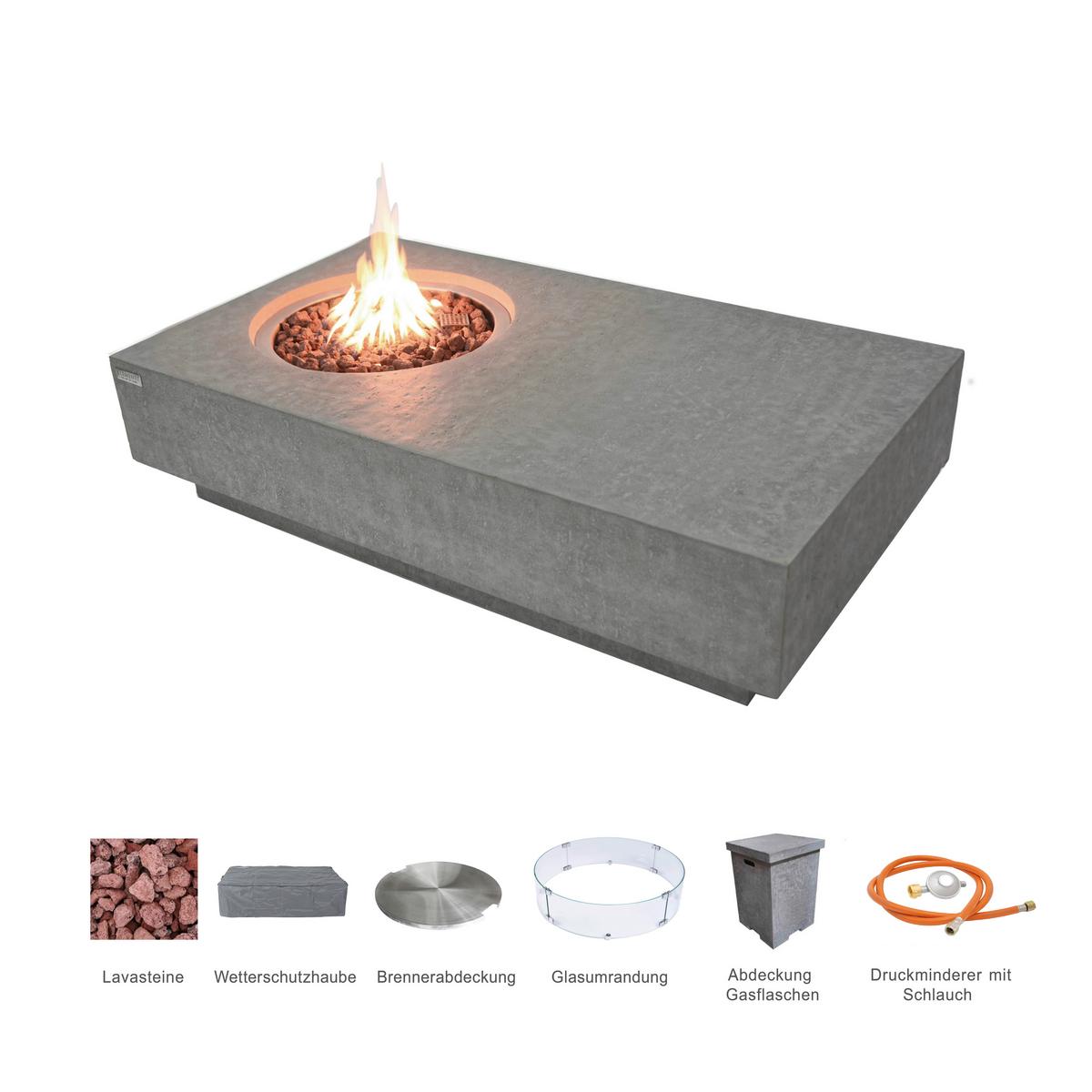 Feuerstelle Metropolis Hellgrau - Hellgrau, KONVENTIONELL, Stein/Metall (142.2/81.3/35.6cm) - Gardenson