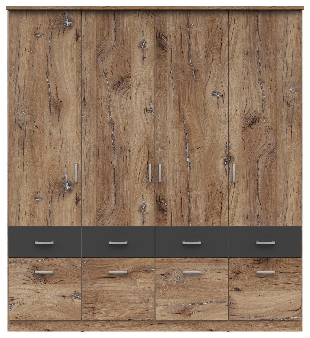 Omara Za Oblačila Brando 4, Hrast, Temno Siva, Š. 181 Cm - srebrne barve/barve hrasta, Konvencionalno, umetna masa/leseni material (181/199/58cm)
