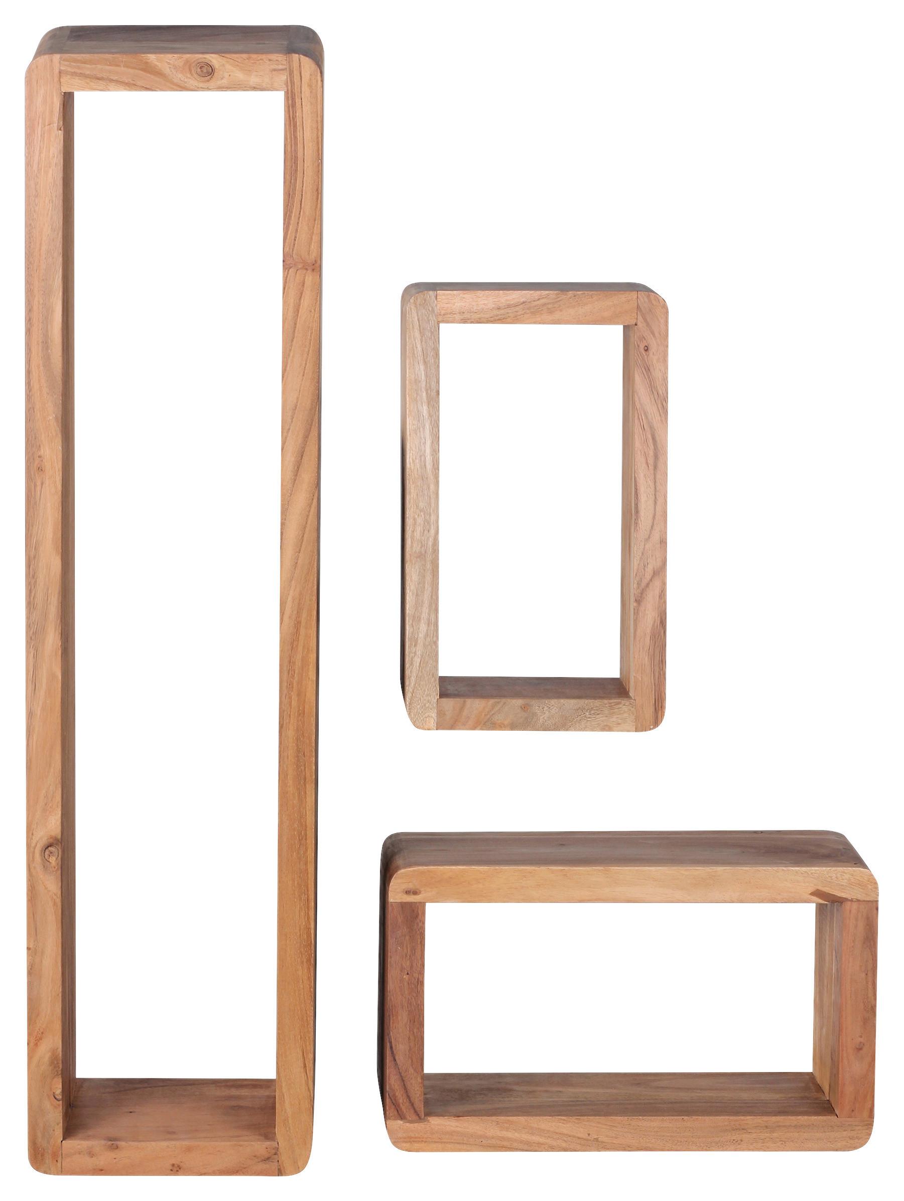 Wandregalset "Boha", 3-er Set, aus Akazie - Akaziefarben, KONVENTIONELL, Holz (80/20/15cm) - MID.YOU