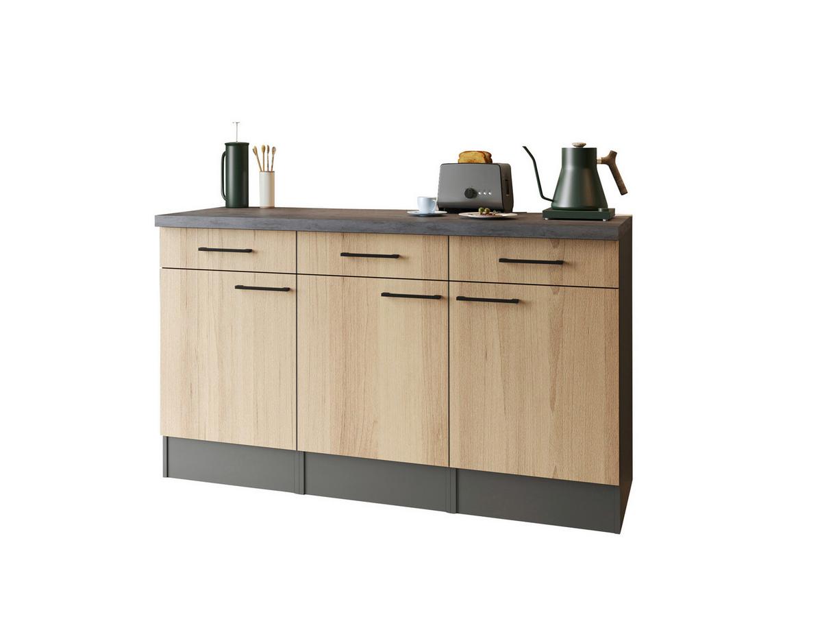 Küchenunterschrank Oliver Eiche - Schwarz/Eiche Artisan, Trend, Holzwerkstoff/Metall (150/90/60cm) - Respekta