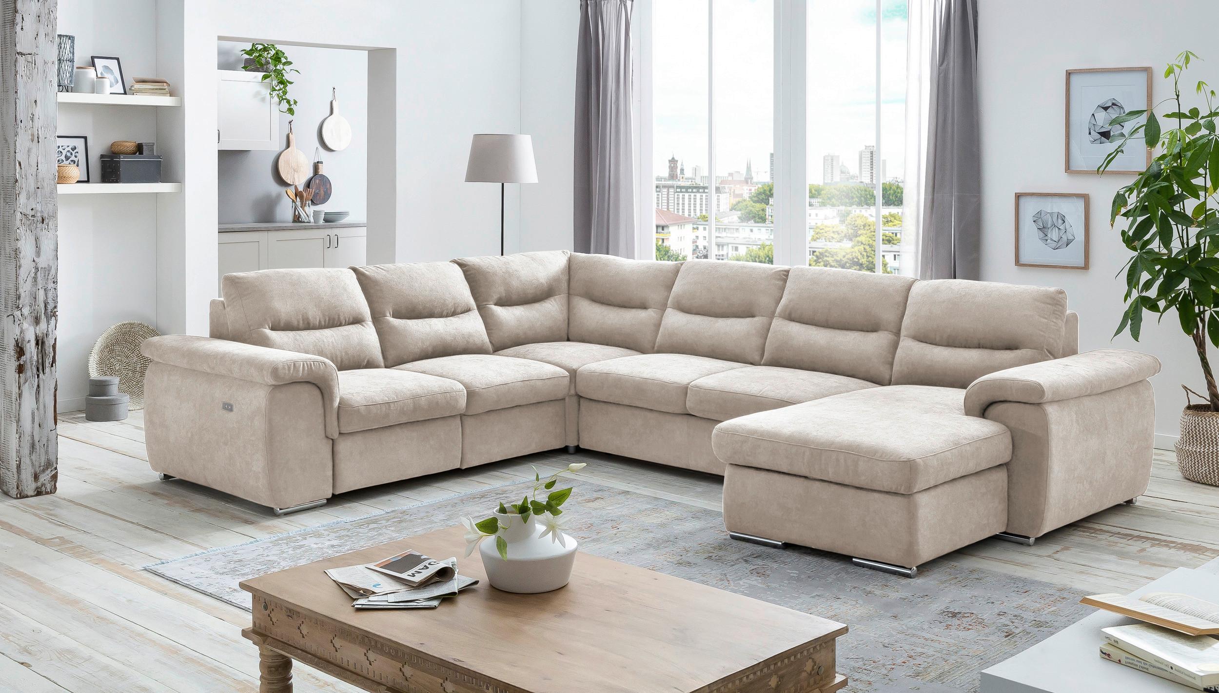 U-alakú Ülőgarnitúra Hella - bézs, Modern, textil (326/88/263cm) - Premium Living