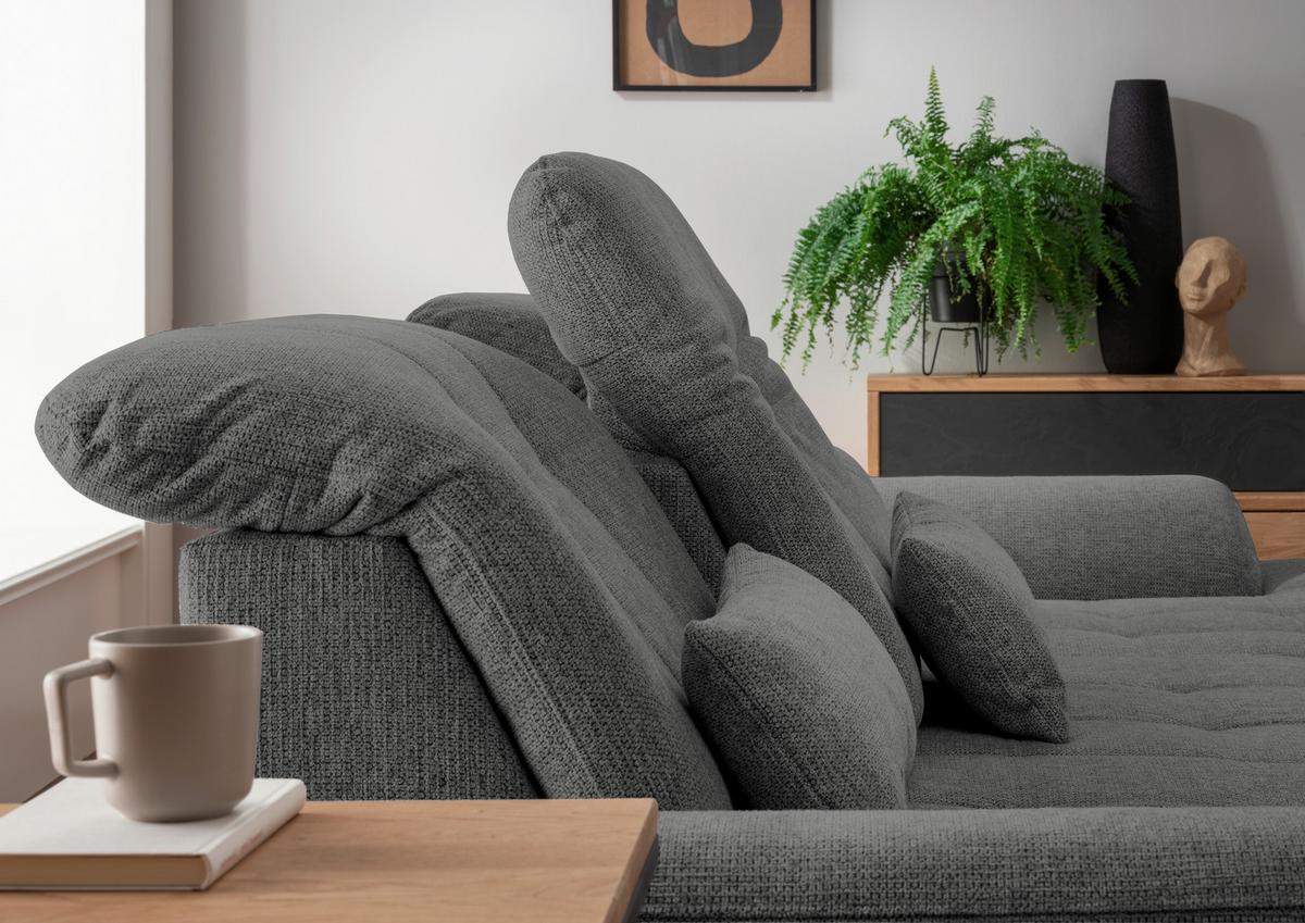 Ecksofa Rigatti mit Bettkasten ca. 314x184 cm Graubraun - Chromfarben/Graubraun, MODERN, Textil/Metall (314/184cm) - Livetastic