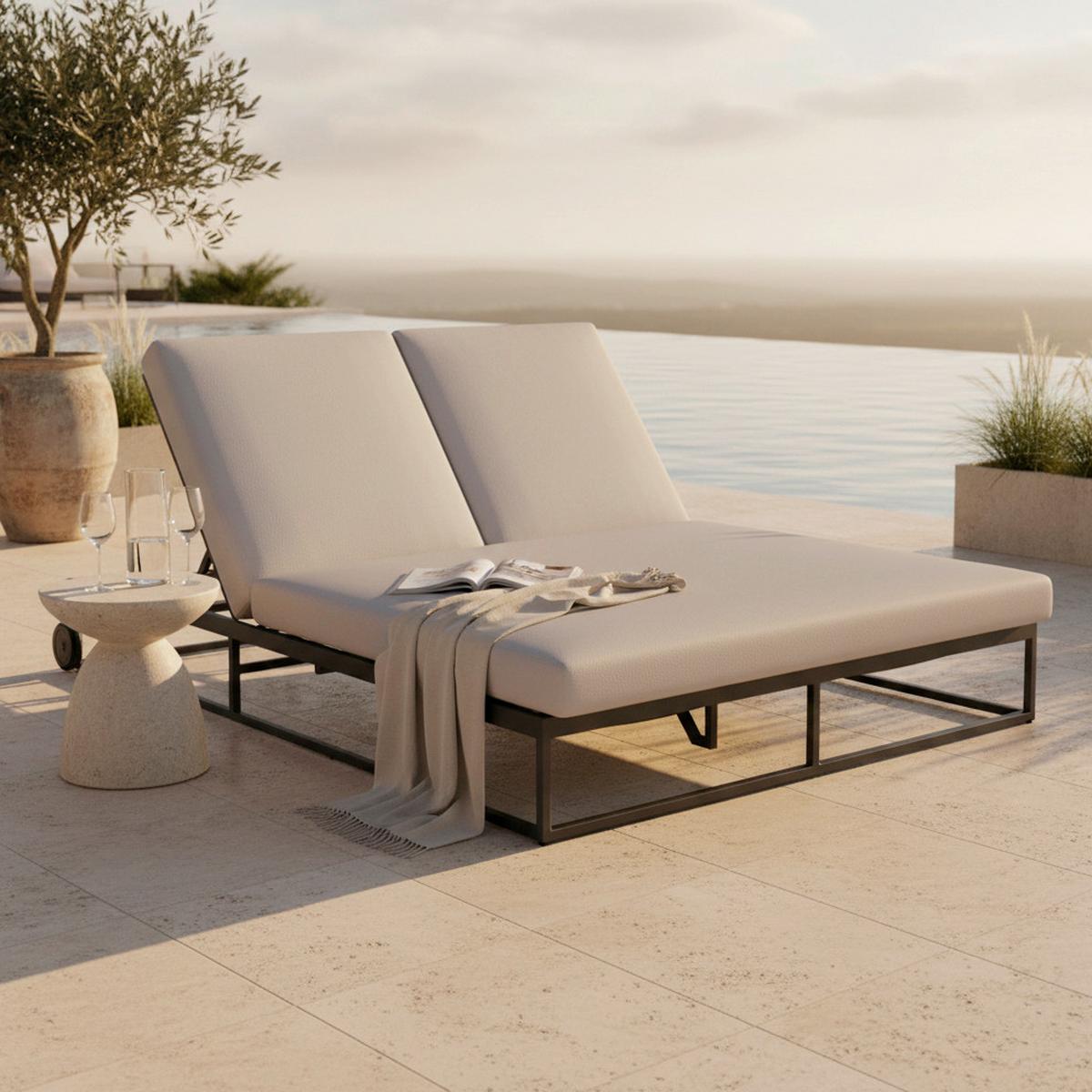 Gartenliege Berry Hellgrau Metall/Outdoorstoff - Hellgrau, MODERN, Kunststoff/Textil (143/45-83/200cm) - Bessagi Garden