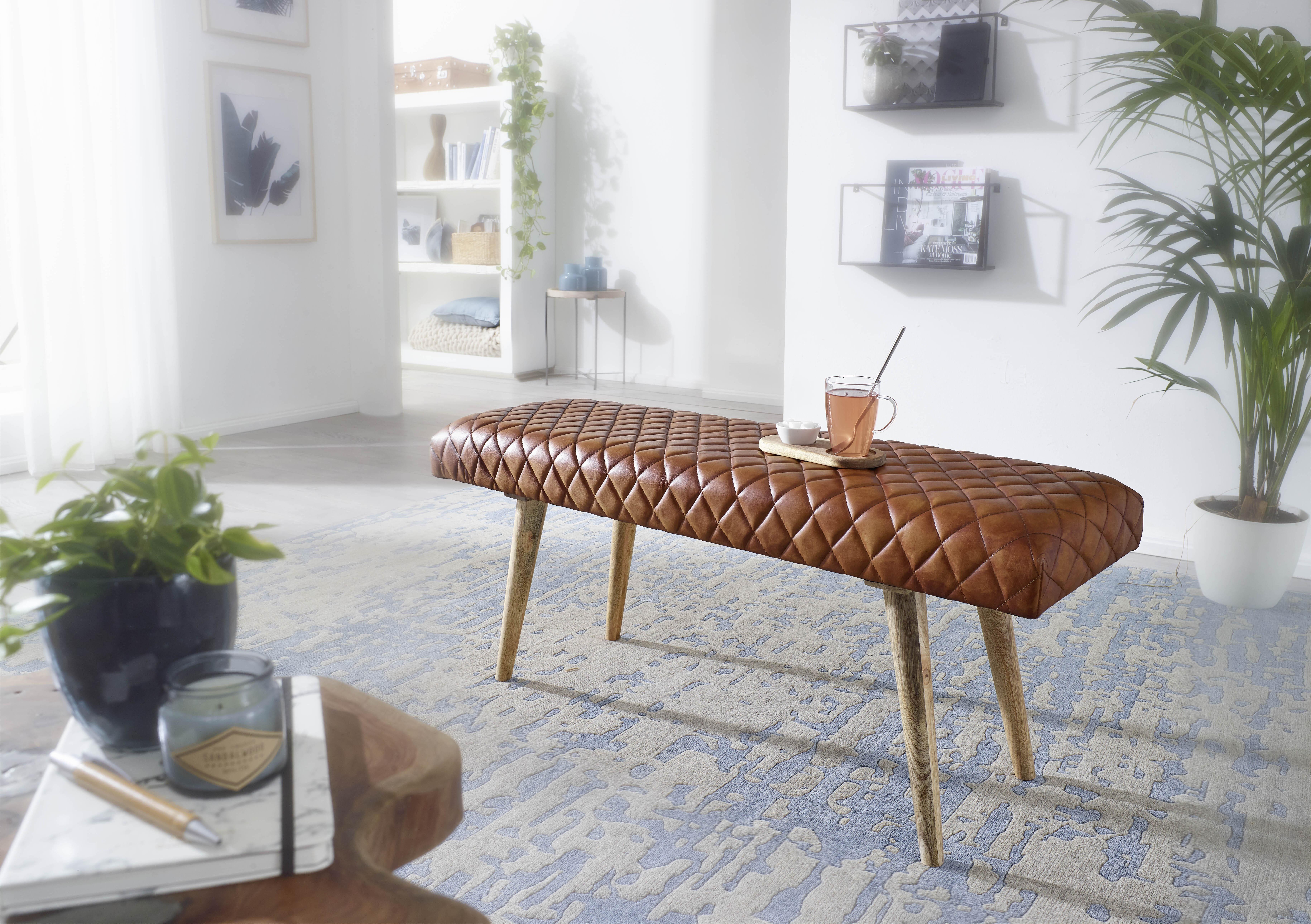 Klop Brez Naslona Sitzbank - naravne barve/rjava, Moderno, les/usnje (115/53/38cm) - MID.YOU