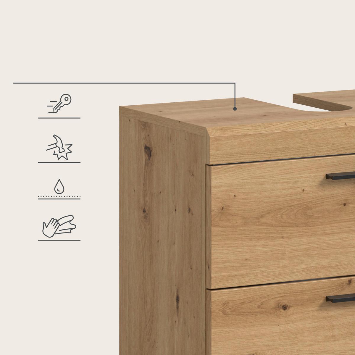Badezimmer Scout Eiche Artisan 3-teilig - Schwarz/Eiche Artisan, Trend, Glas/Holzwerkstoff (97cm) - MID.YOU