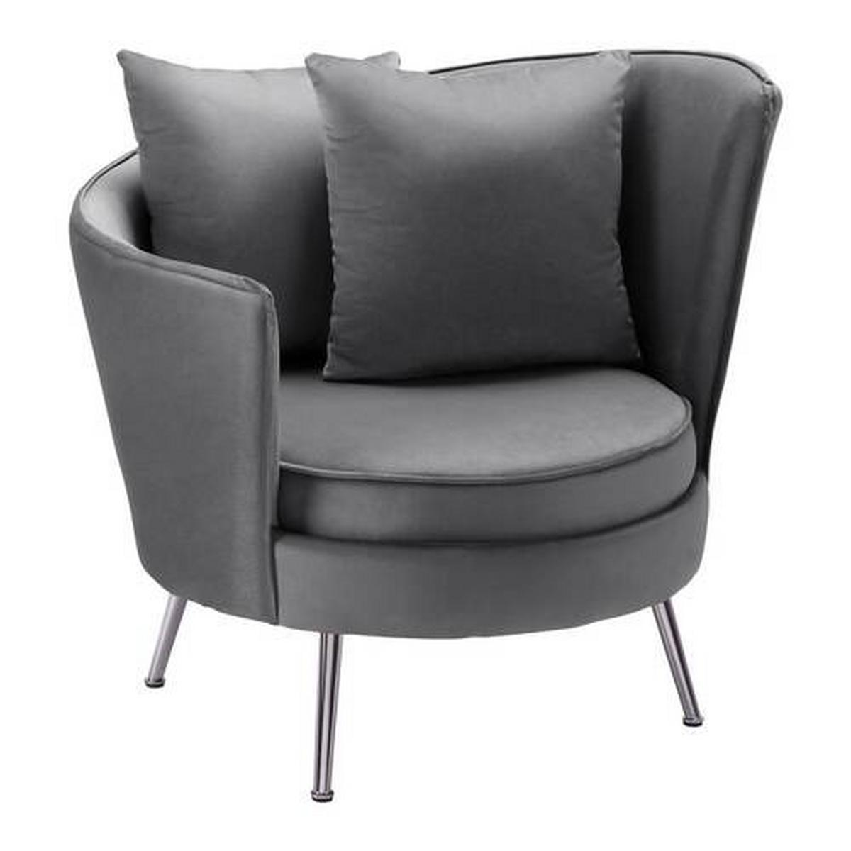 Relaxsessel Cherie Dunkelgrau Samt - Chromfarben/Dunkelgrau, MODERN, Textil/Metall (87/83/85cm) - Bessagi Home