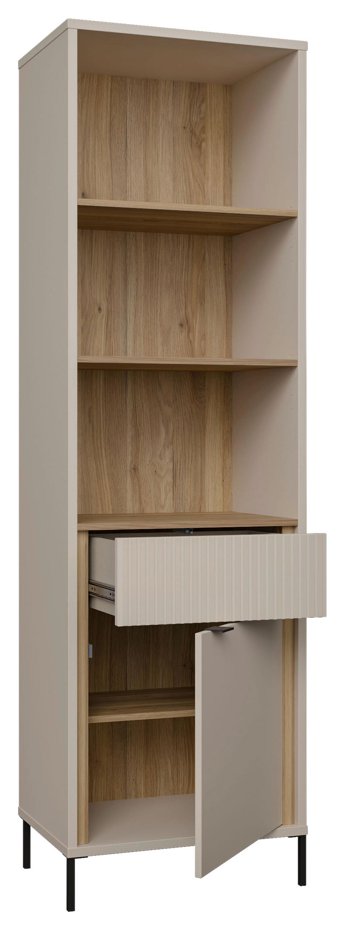 Comodă înaltă SERAVEL - culoare lemn stejar/nisipiu, Natur, metal/material pe bază de lemn (59,4/199,2/41,5cm) - Modern Living