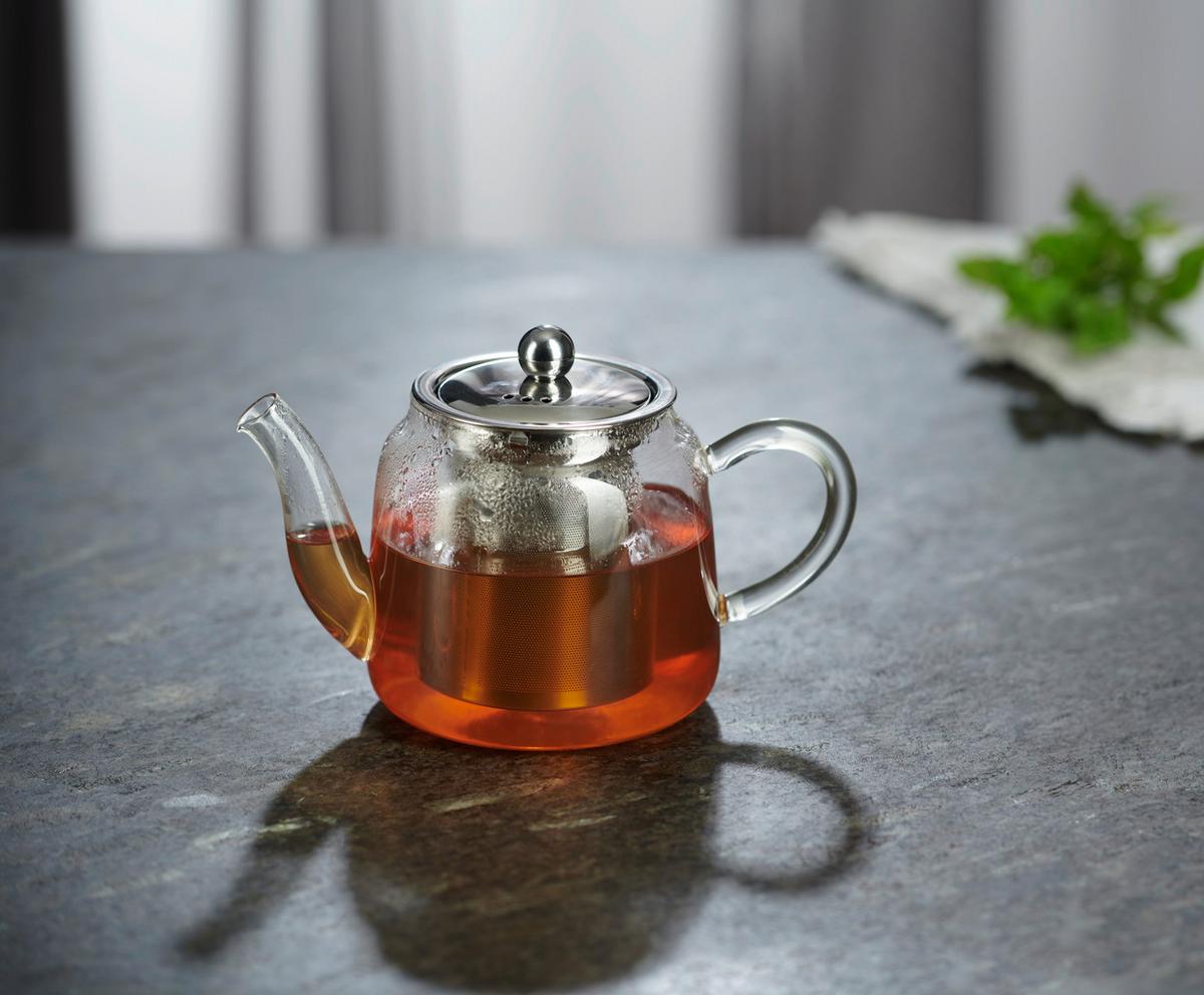 Teekanne Tea Fusion ca. 700ml - Klar/Edelstahlfarben, Modern, Glas/Metall (19,5/11,5/14,5cm) - Premium Living