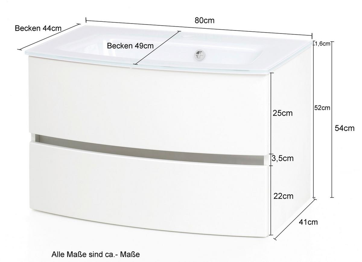 Waschbecken mit Unterschrank Kopenhagen B: 80 cm Grau/Weiß - Anthrazit/Graphitfarben, KONVENTIONELL, Glas/Holzwerkstoff (80cm) - Held