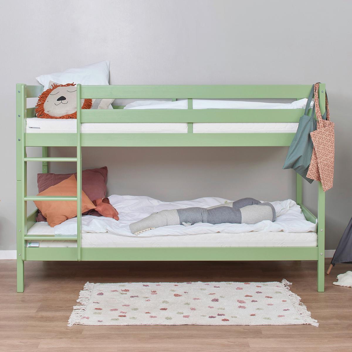 Etagenbett ECO COMFORT Grün Echtholz vollmassiv - Naturfarben/Grün, MODERN, Holz (90/200cm) - MID.YOU